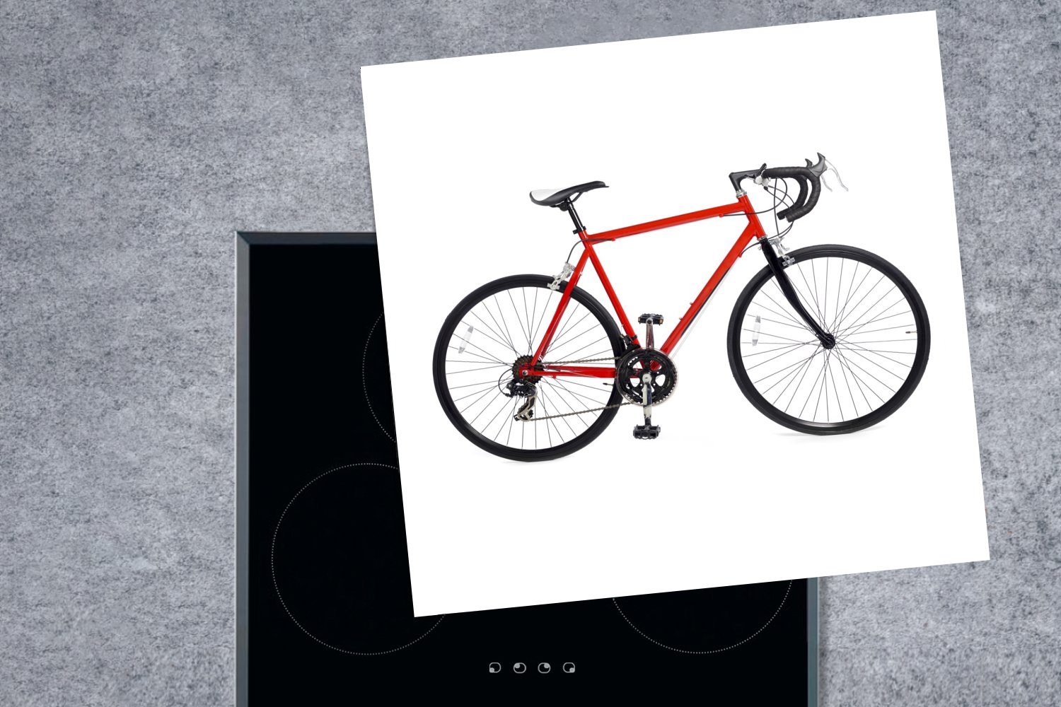 MuchoWow Herdblende-/Abdeckplatte Fahrrad - (1 - für küche - cm, 78x78 tlg), Weiß Rot Arbeitsplatte Rennrad, Vinyl, Ceranfeldabdeckung