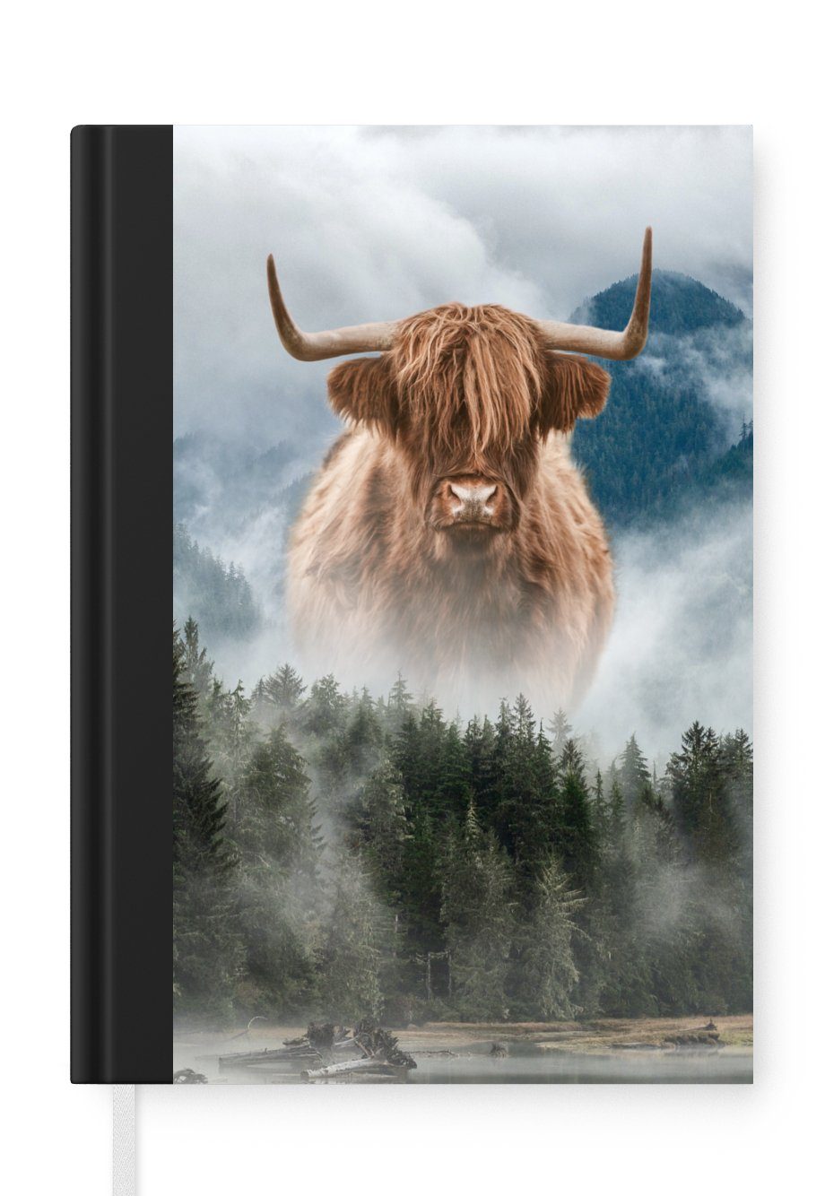 MuchoWow Notizbuch Nebel - Schottische Highlander - Berge, Journal, Merkzettel, Tagebuch, Notizheft, A5, 98 Seiten, Haushaltsbuch