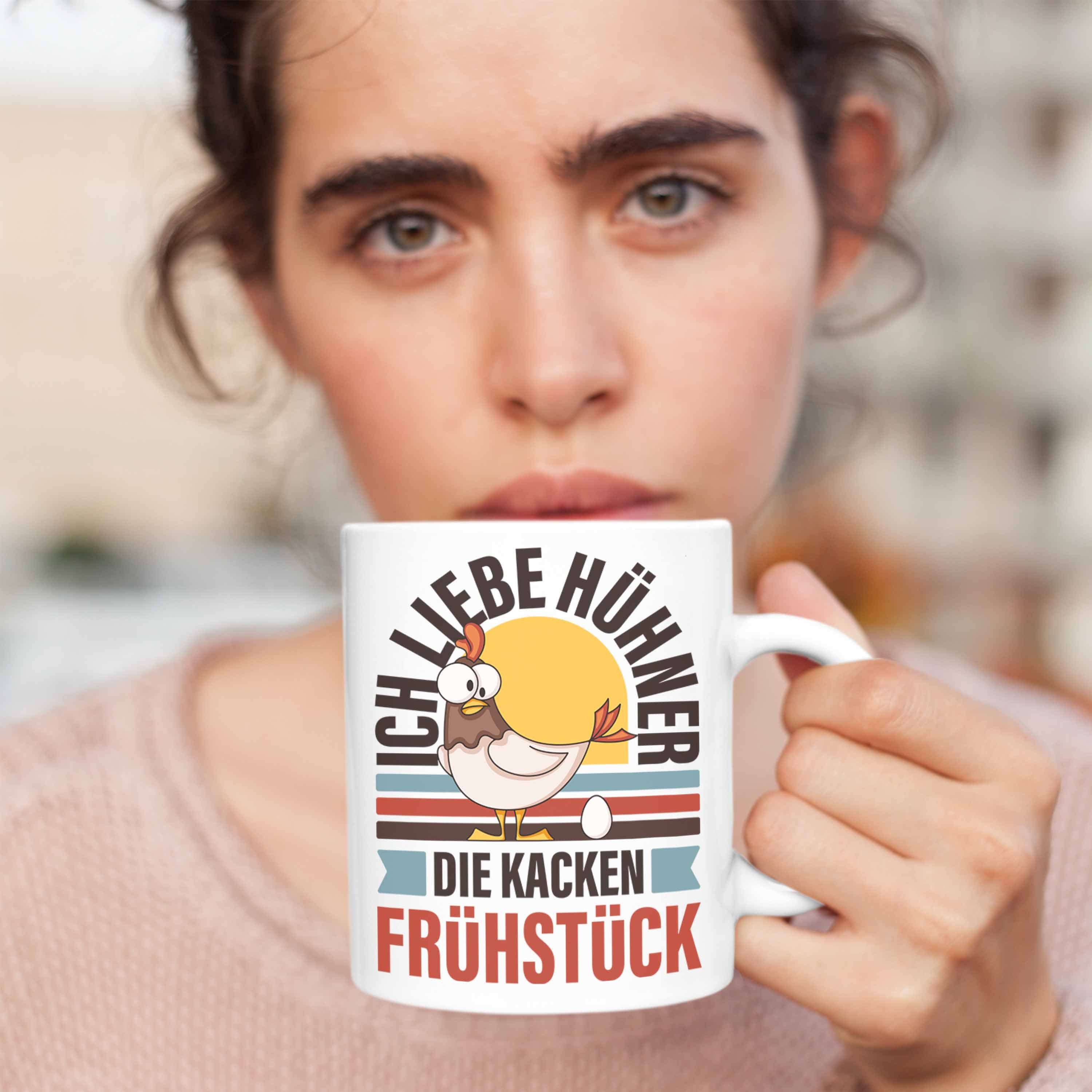 Kaffeetasse Hühner weiss mit Spruch - Lustige Tasse mit Trendation Hühner Trendation Sprüchen Die Ich Kacken Liebe Tasse Frühstück