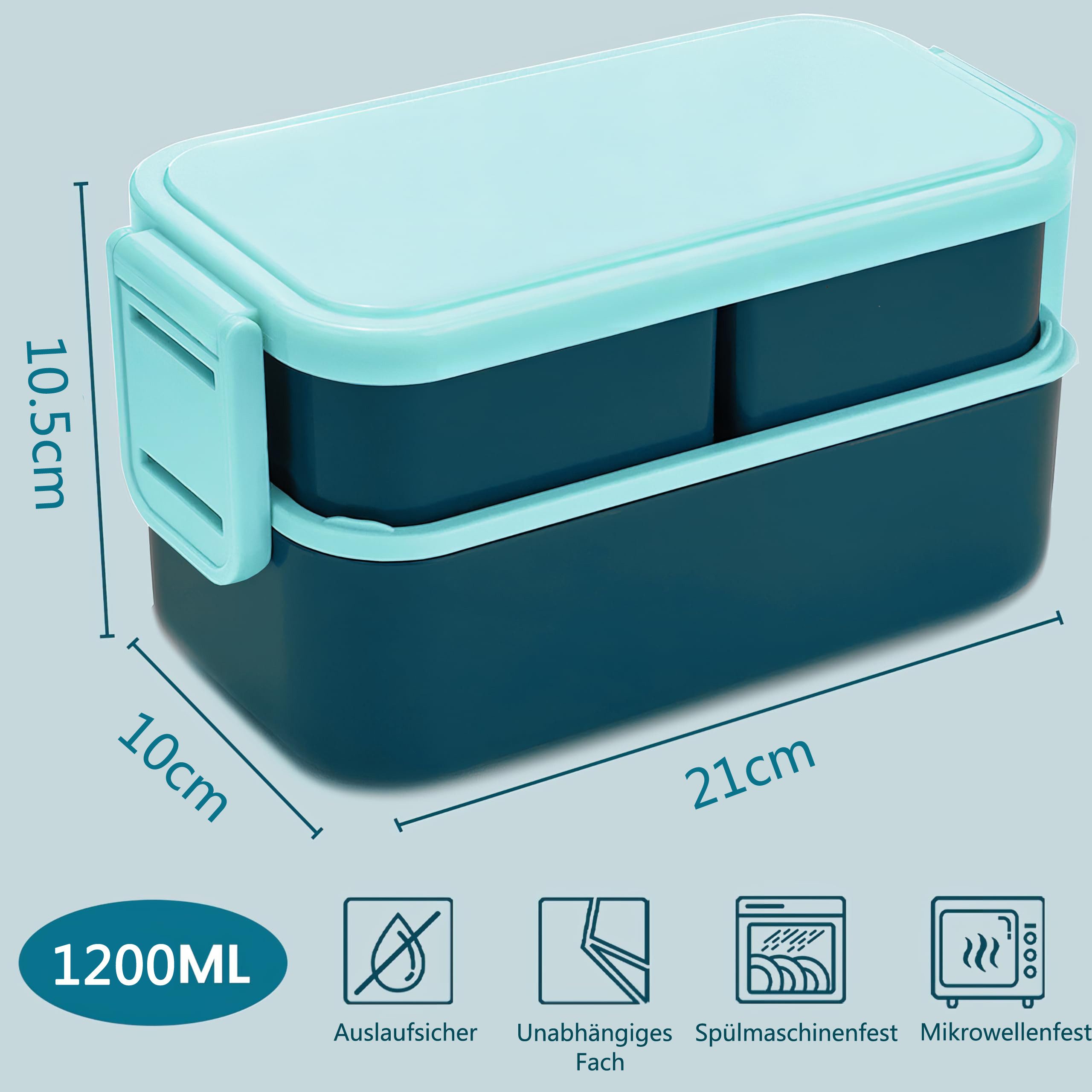 Coonoor Lunchbox Brotdose Kunstoff Lunchbox, Schnapverschluss, 1200ml Auslaufsichere Stapelbare Bento Box für Kinder & Erwachsene