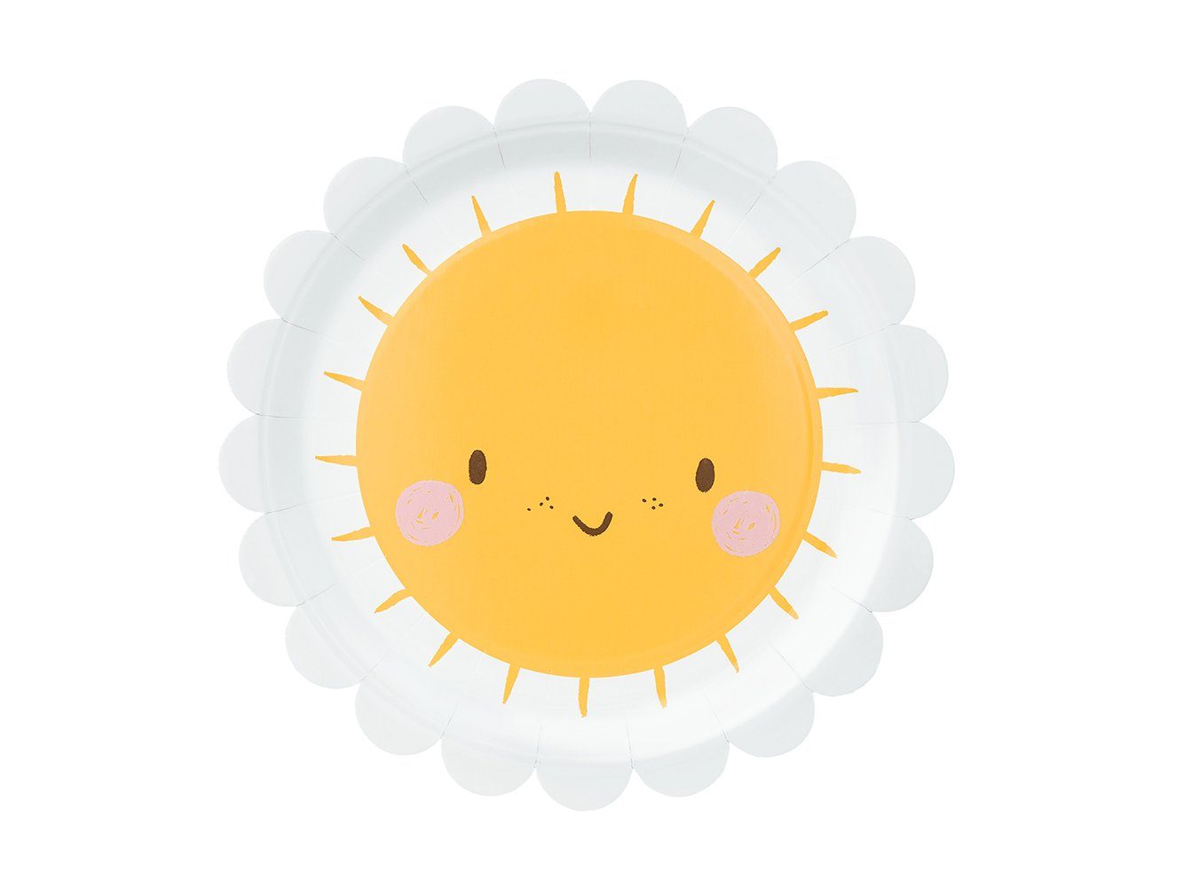 partydeco Pappteller, Pappteller Sonne 18cm weiß gelb 6er Set