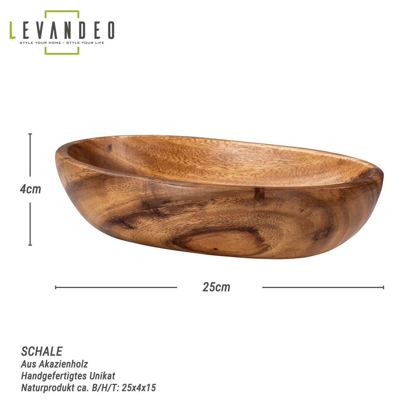 Levandeo® Dekoschale, Holzschale Schüssel Akazie 25x15cm oval Schale Obstsc günstig online kaufen