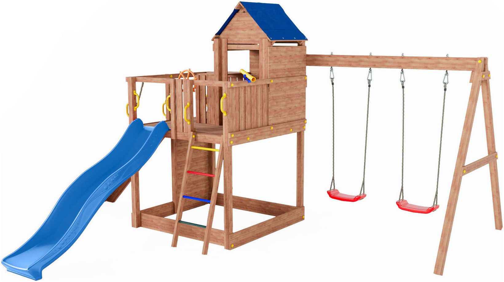 FUNGOO Spielturm Treehouse, mit Spielhaus, Rutsche, Doppelschaukel, Kletterwand