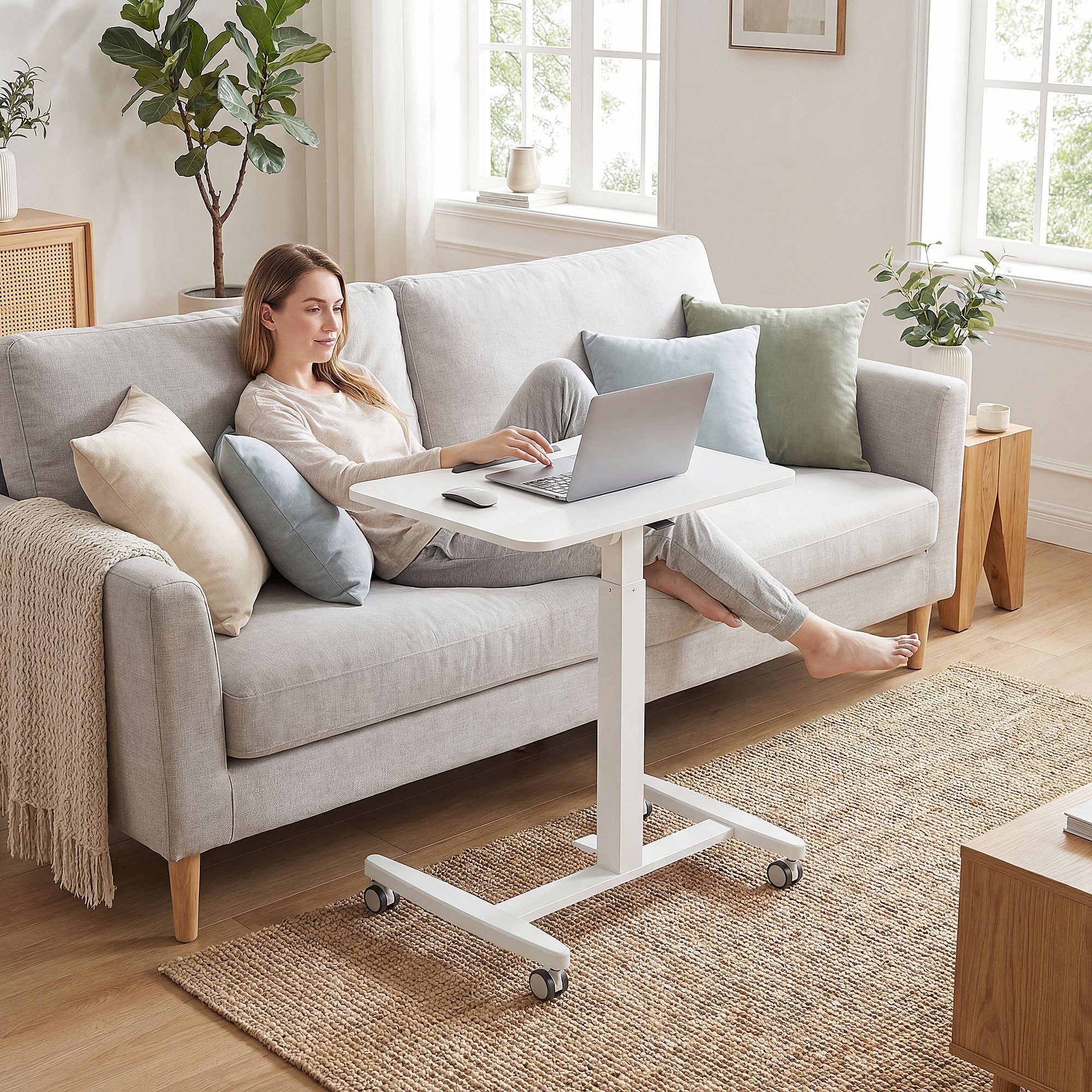 HOMCOM Schreibtisch Bestelltisch mit Rollen, neigbarer Mobiler Stehpult pneumatisch (Höhenverstellbar Laptoptisch, 1-St., Computertisch), für Büro, Sofa, Bett, 60,5x52cm, Weiß