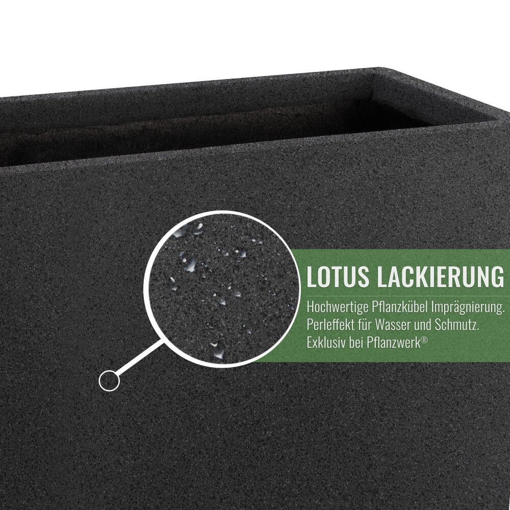 Pflanzwerk® Pflanzkübel CUBE Premium Fiberglas Blumenkübel Frostbeständig mit Lotus-Effekt, Lotus-Effekt - Handgefertigt - Eckig - Frostbeständig