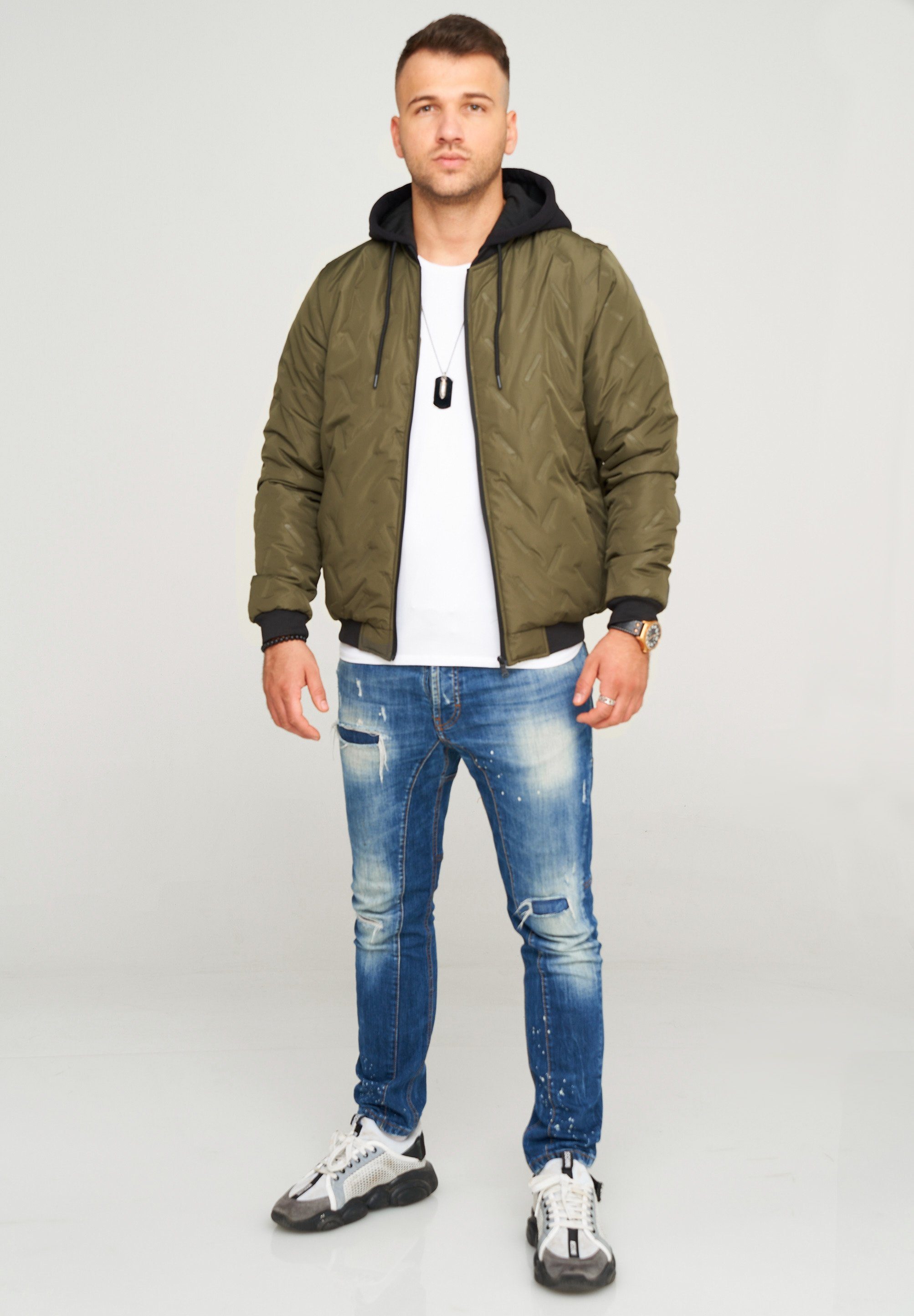 behype Steppjacke BHMUS Kapuze mit khaki