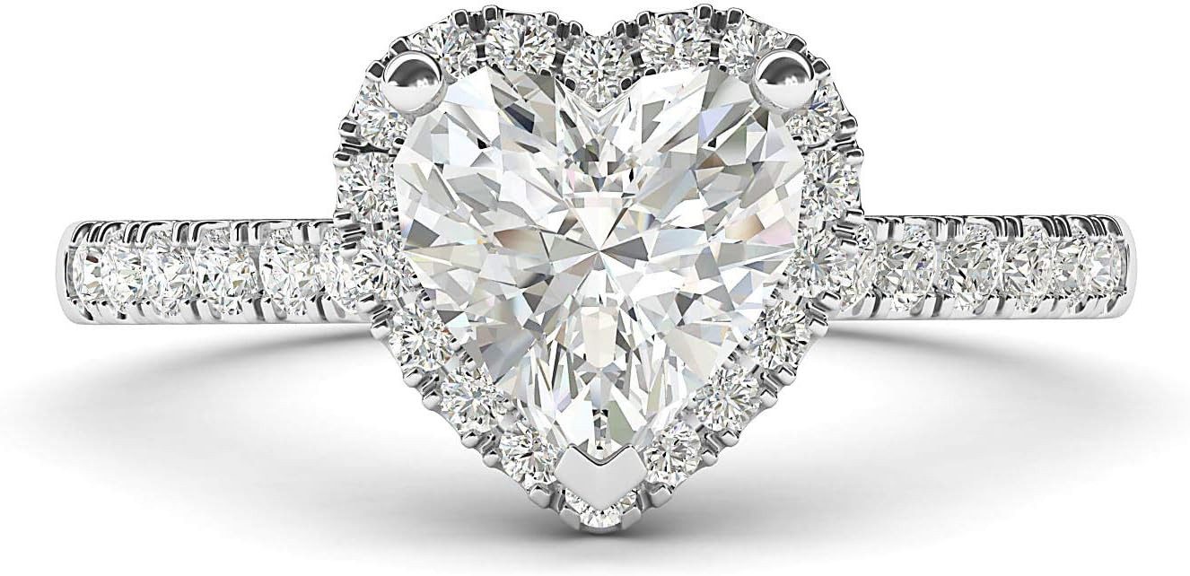 Jumpeak Diamantring 585 Gold, 1 Karat Herzform mit Halo-Fassung, Damen-Echtdiamantring, Farbe E, Reinheit VS1, 2EX, IGI-Zertifikat, Herzform-Diamantring
