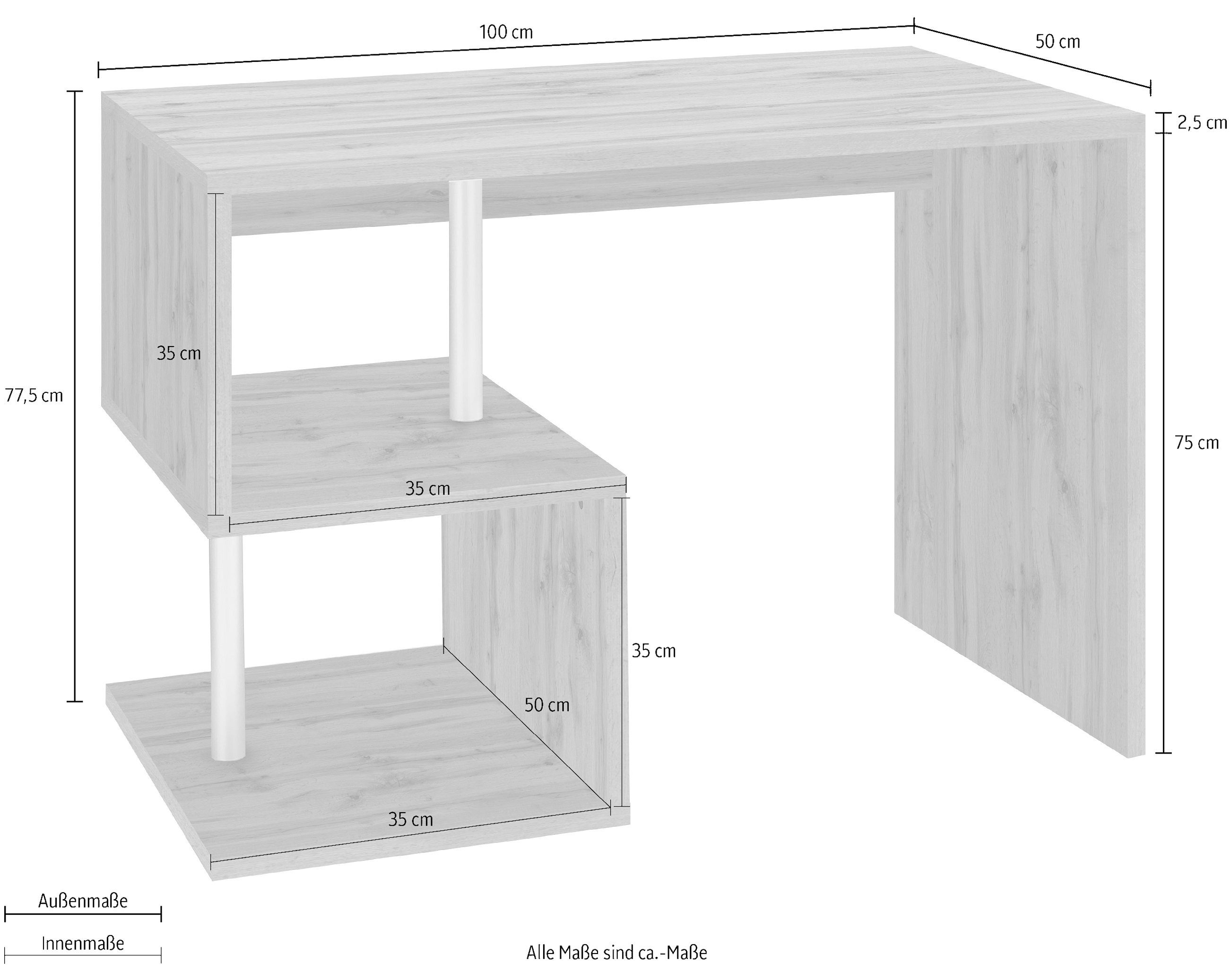 Schreibtisch möbelando Angolo cm), 100x77,5x50 (BxHxT: in Wotan/Eiche einem Esse Einlegeboden mit