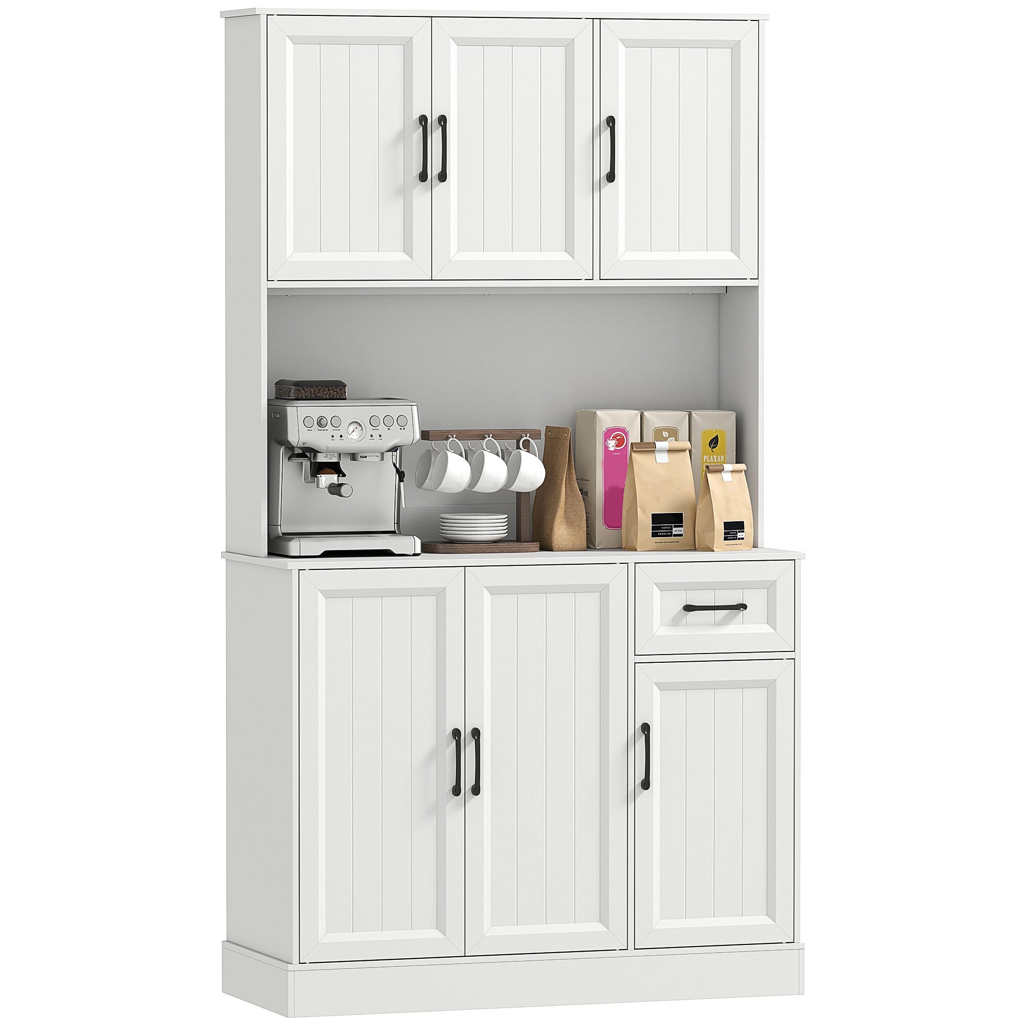 HOMCOM Küchenbuffet Küchenschrank mit Arbeitsplatte, 6 Türen, Schublade, Hochschrank (Buffetschrank, 1-St., Küchenschrank) für Küche Wohnzimmer Esszimmer 100 x  – Bild 2 von 5