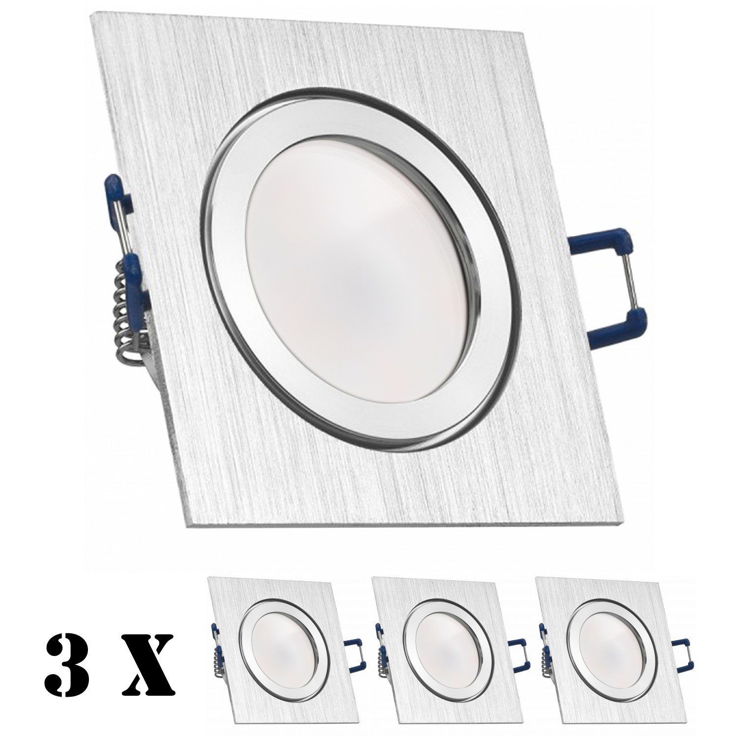 IP44 Einbaustrahler Set gebürstet LED 3er mit LED aluminium flach Einbaustrahler LEDANDO in extra