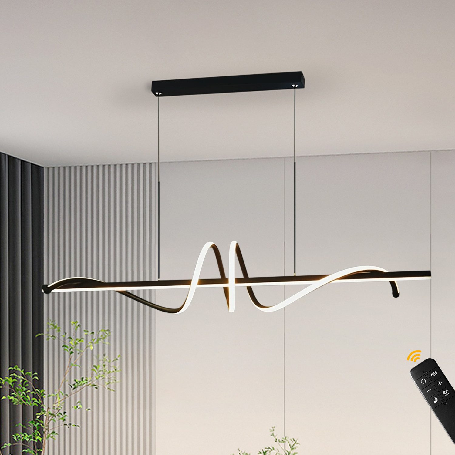 JDONG LED Deckenleuchte 90cm Moderne LED Pendelleuchte esszimmer dimmbar 54W, hängelampe esstisch schwarz, 3000-6500K, Einzigartiges Design Küchenlampe, Industrie LED für Flur Schlafzimmer Wohnzimmer Cafe