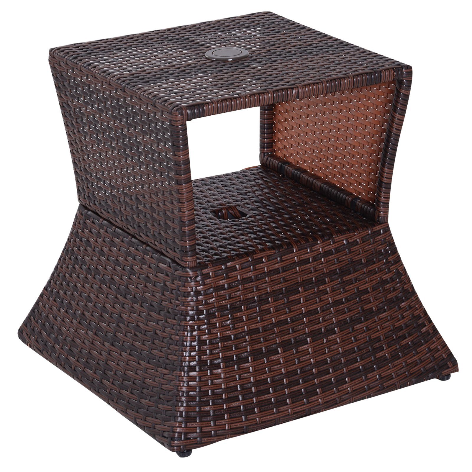 Outsunny Gartentisch Rattan-Gartentisch mit Sonnenschirm-Halterung