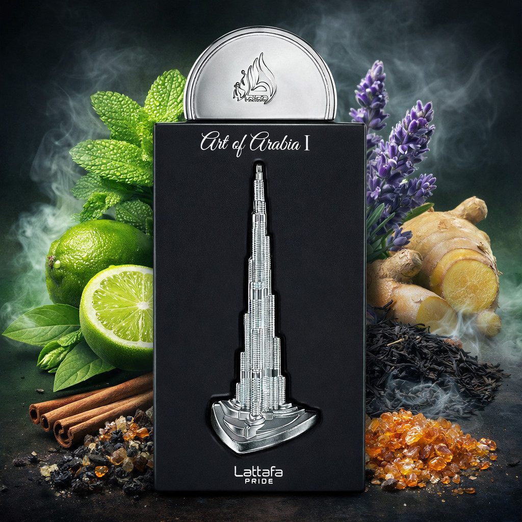 Lattafa Duft-Set Pride Art Of Arabia I Eau de Parfum 100 ml + Parfümzerstäuber (leer)