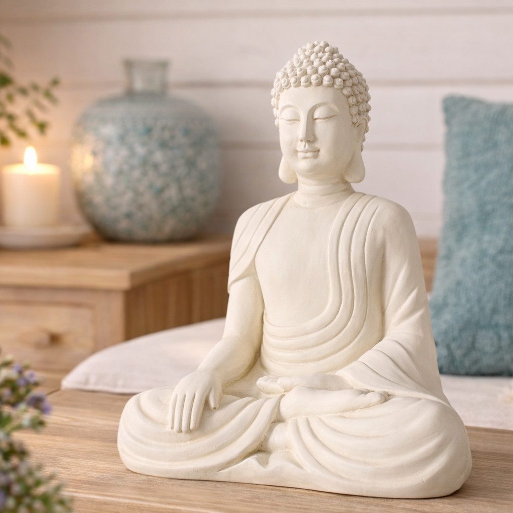 MF Buddhafigur Buddha Figur Serenity in Cremeweiß 30 cm Handgearbeitet (1 St)