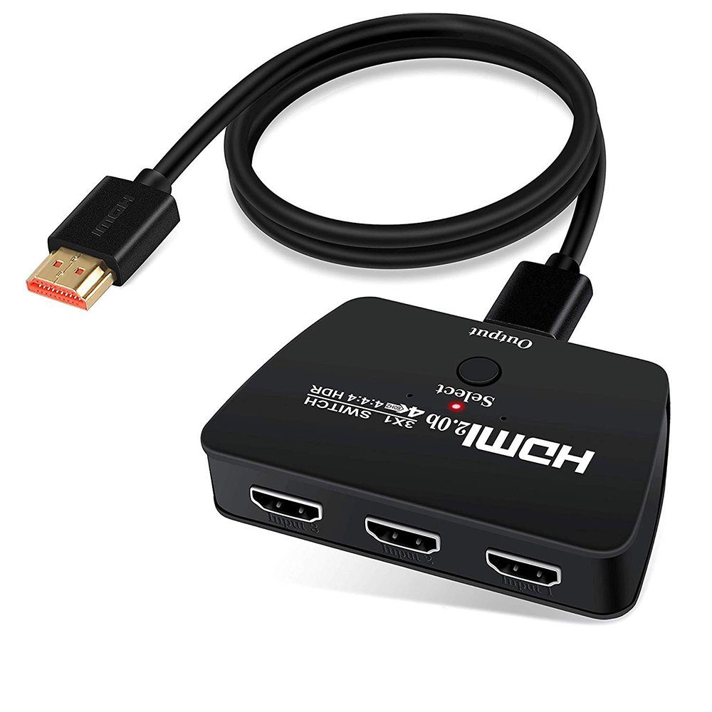 GelldG HDMI Switch, 4K@60HZ HDMI Switch 3 in 1 Out mit 1M HDMI Kabel  Audio-Adapter