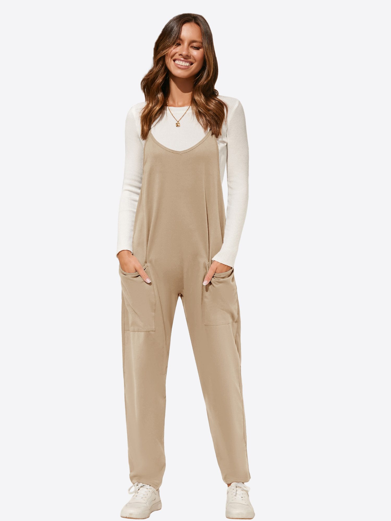 Imily Bela Jumpsuit Damen Lockere Lässige Lange Hosen (Packung, 1-tlg., 1per-Pack) Einfarbig