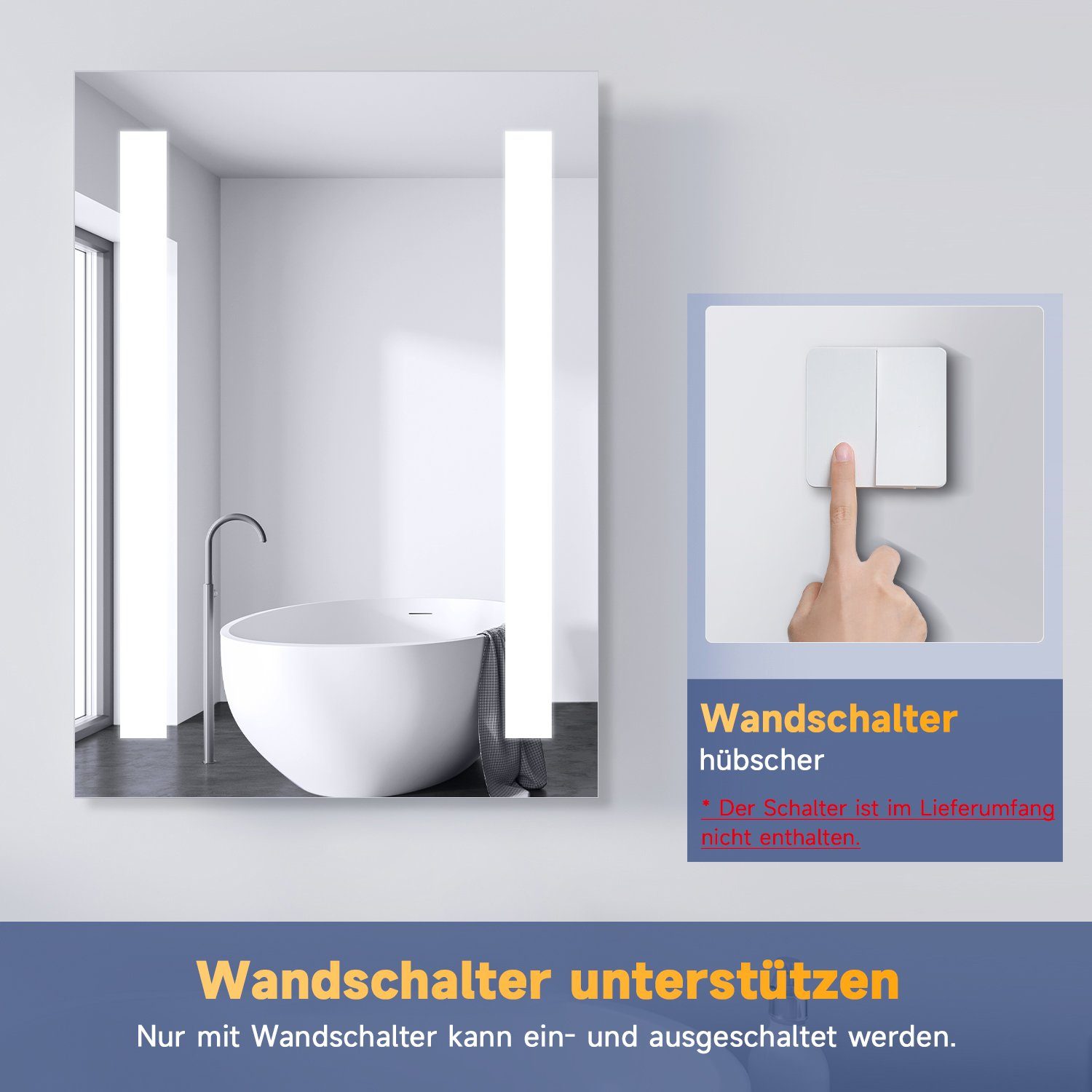 SONNI Badspiegel Badspiegel mit Beleuchtung 45 x 60 cm Wandspiegel Spiegel, Badezimmerspiegel kaltweiß IP44