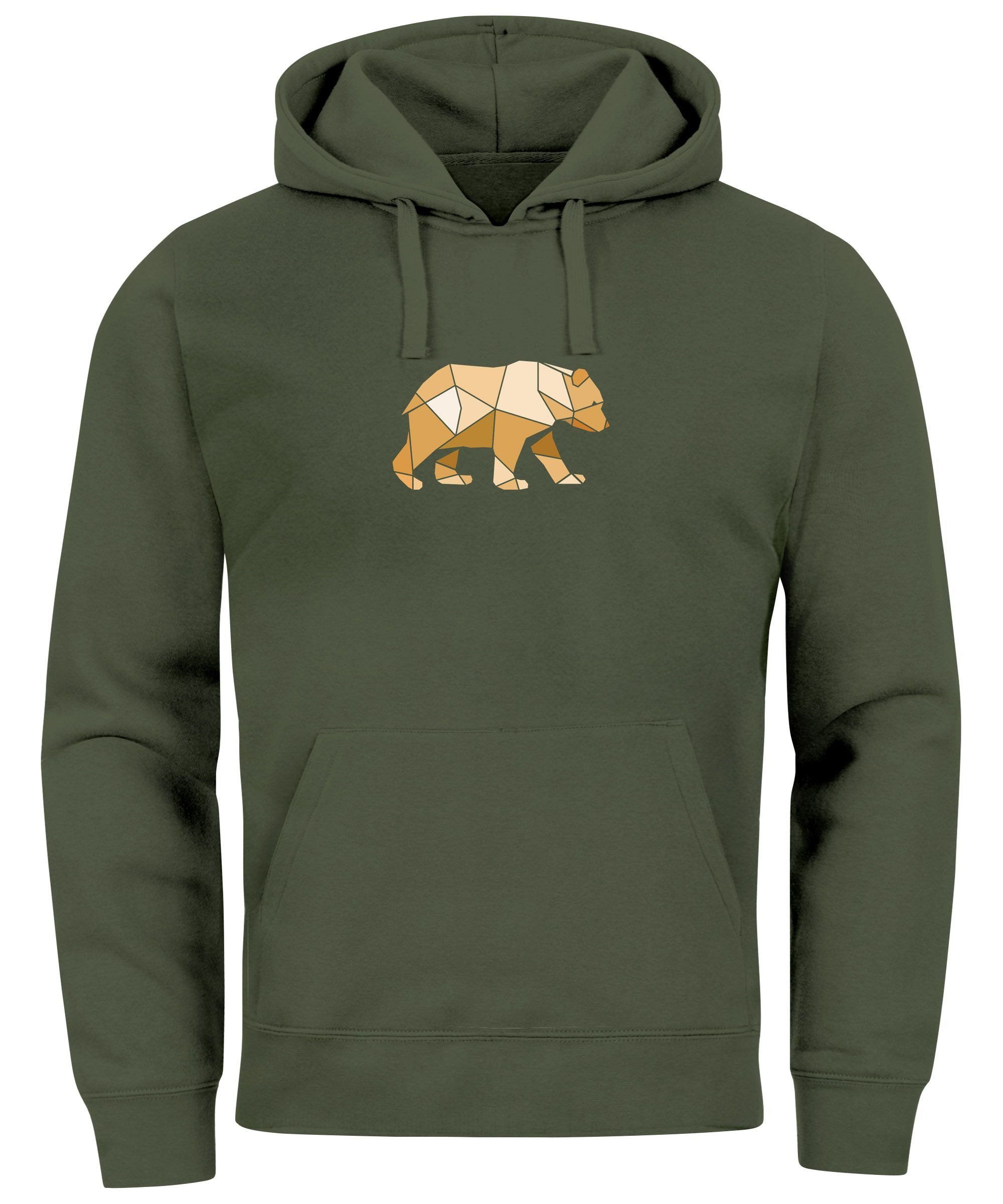 Hoodie Hoodie Herren Bär Aufdruck Grafik Outdoor Polygon Motive Printshirt