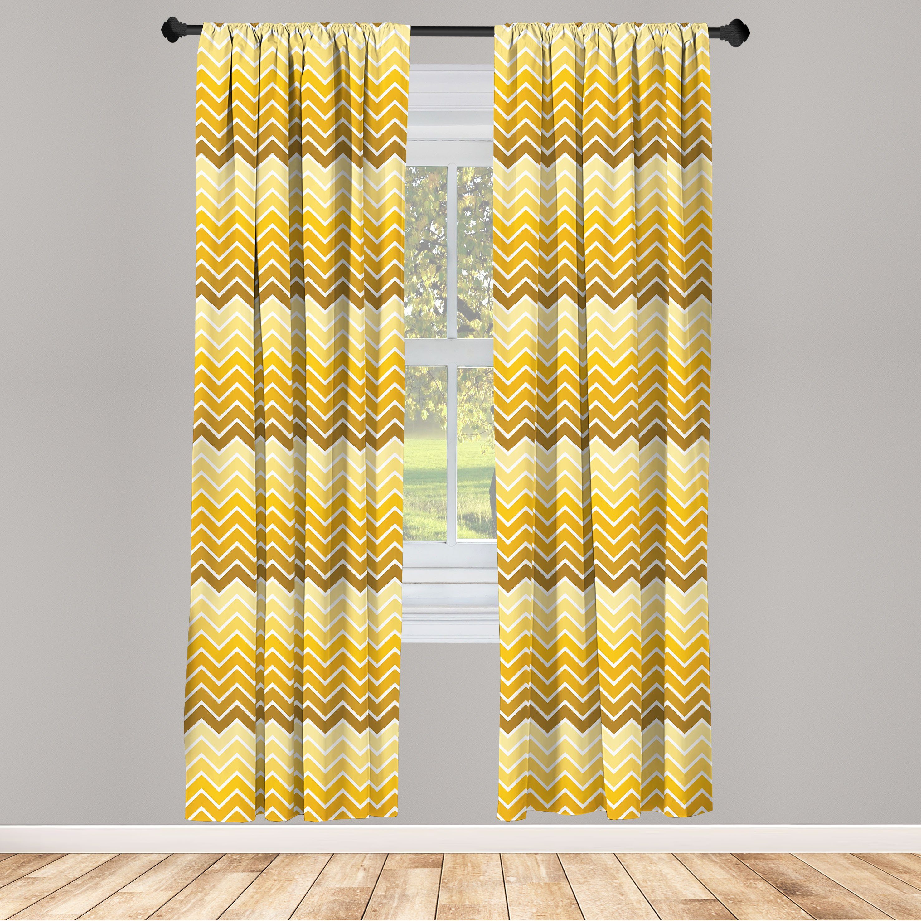Gardine Vorhang für Wohnzimmer Schlafzimmer Dekor, Abakuhaus, Microfaser,  Gelb Chevron Zigzag Ombre