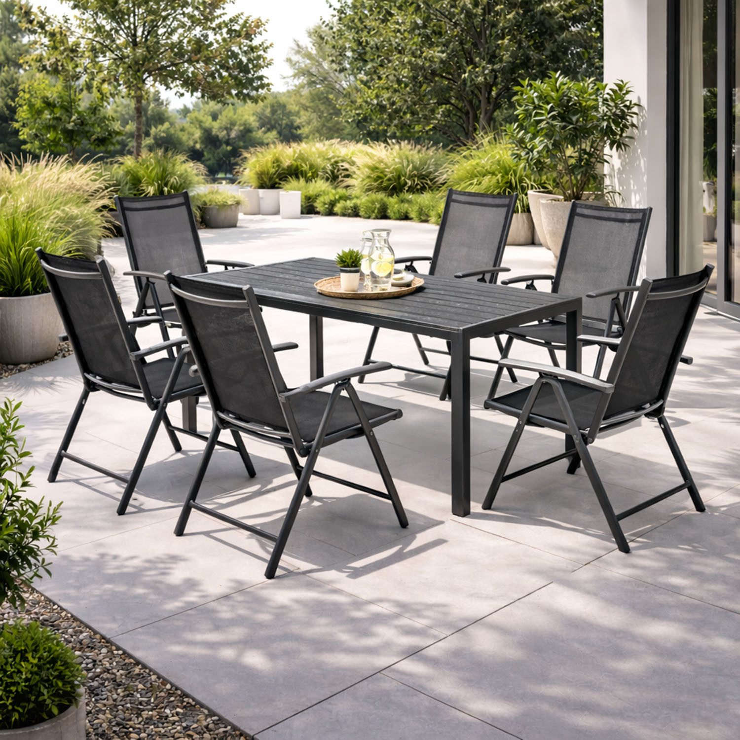 Mojawo Essgruppe Gartengarnitur Sitzgarnitur 7-teilig L150xB90cm Aluminium Anthrazit