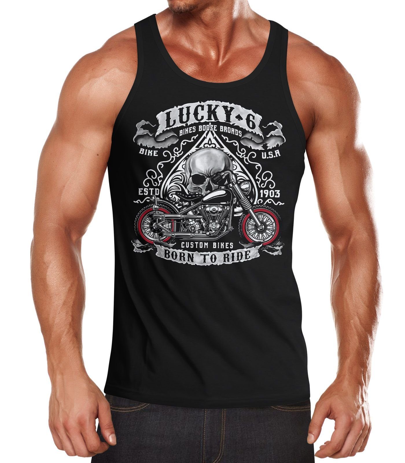 Tanktop Herren Tanktop Tank Top - Biker T-Shirt Lucky 6 Totenkopf Pik