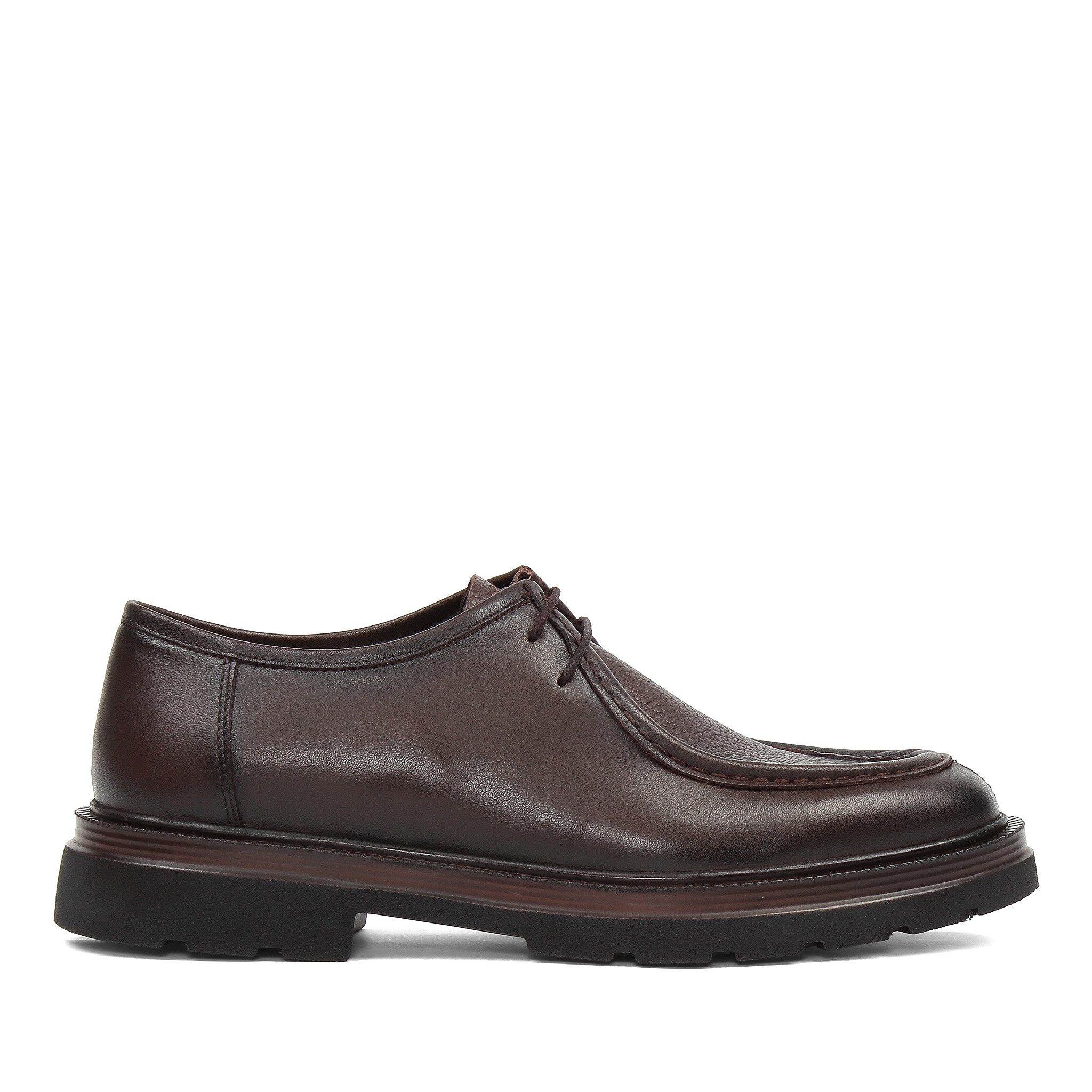 Celal Gültekin Plateau Profilsohle Blockabsatz Mokassin-Naht Herren Schnürschuh Narbenleder, Echtleder-Futter & Decksohle, Braun, 42