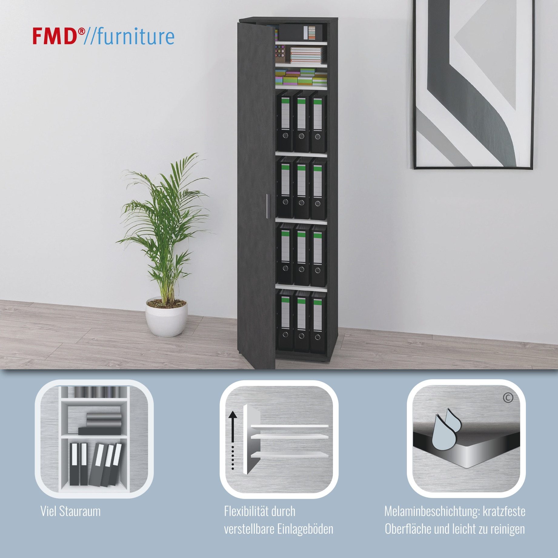 FMD Mehrzweckschrank Inca 1 Flurschr., Aktenschr., verstellb. Böden, mit/ohne Spiegel, B: 50 cm – Bild 3 von 5