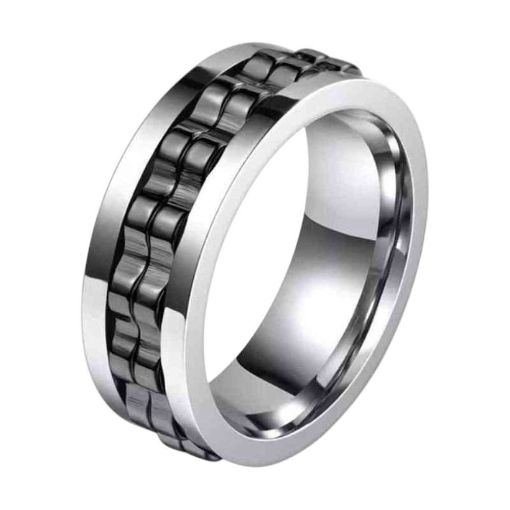 Taffstyle Fingerring Herrenring Edelstahl drehbar Spinning Ring Ketten Fidget Fingerring (Moderner Edelstahl Herrenring mit beweglichem Kettenelement im markanten Design – stilvoller Schmuck mit besonderer Drehfunktion)