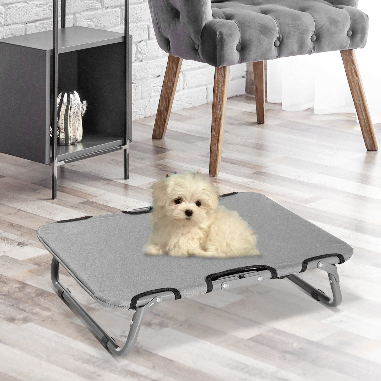 PawHut Tierbett Hundeliege, klappbar, Erhöhtes Hundebett, Kühlendes Haustierliege, Gestell aus Stahlrohr, Bezug aus 600D Oxford, für Draußen Camping, 59 x 46 x 15 cm, Grau