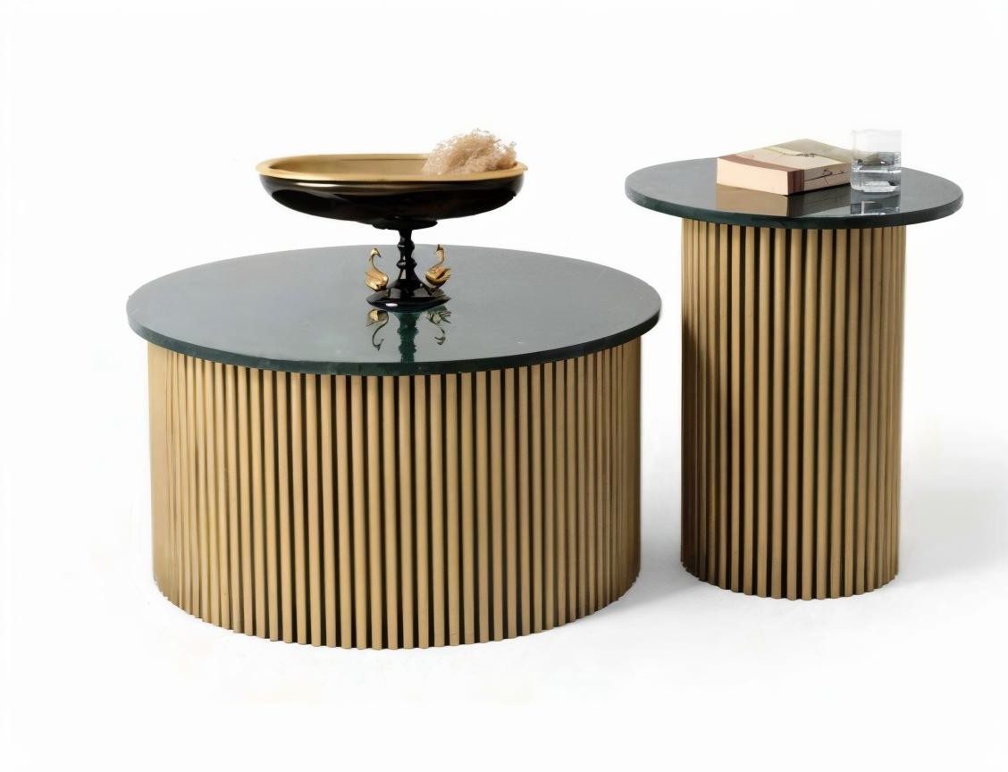 Xlmoebel Couchtisch XLMOEBEL Couchtisch- und Beistelltisch-Set in Grün mit Marmoroptik (Set, Couchtisch- & Beistelltisch-Set), Made in Europa