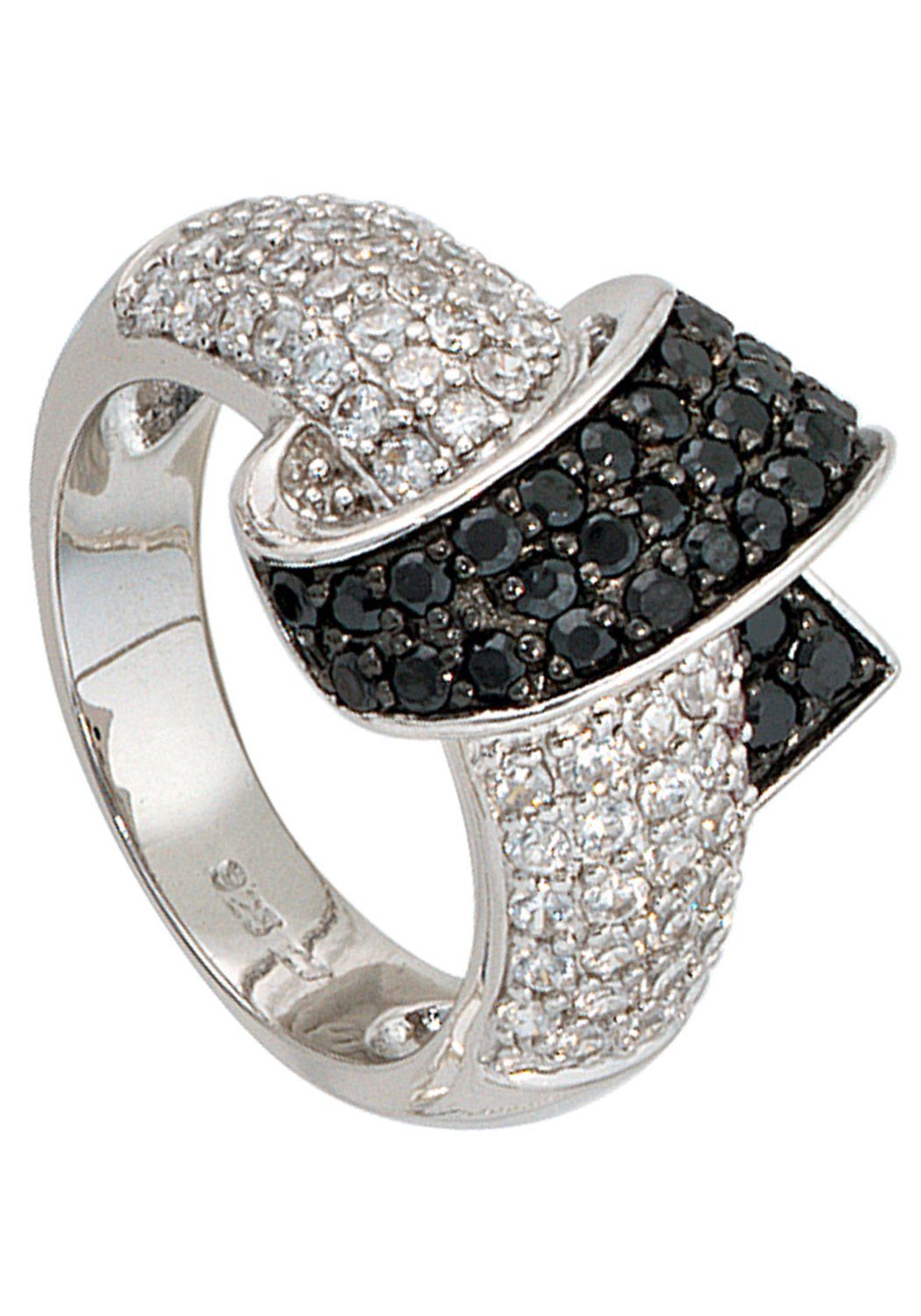 Silberring Ring mit Zirkonia schwarz weiß