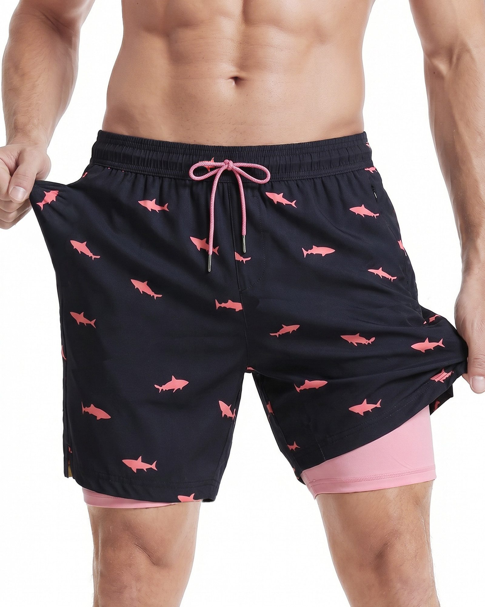 MaaMgic Shorts Herren Elastan kurze Hose 2-in-1 Badehose schnelltrocknend Sporthose (1-tlg)