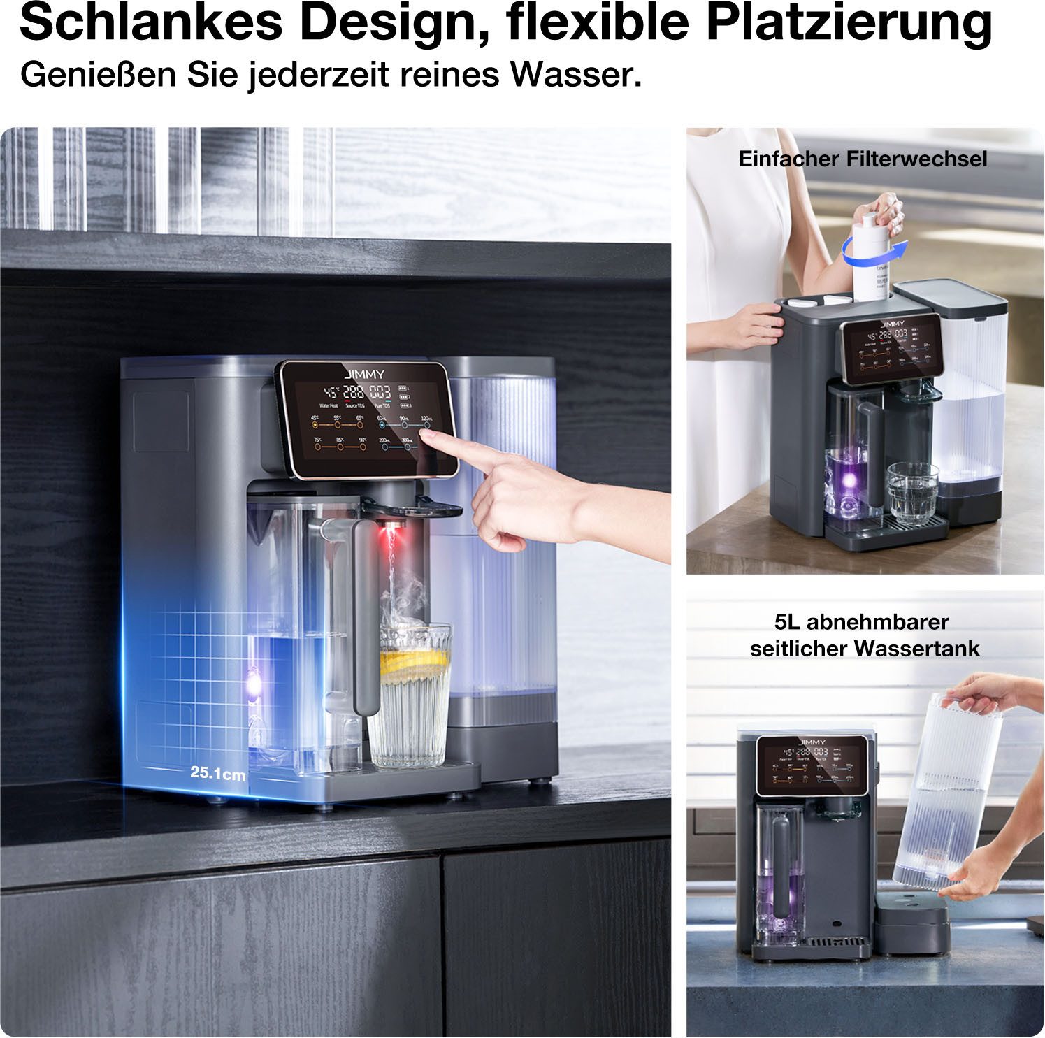 Jimmy Wasserfilter R9 Arbeitsplatte Umkehrosmose- Wasserfilter, 3-Sekunden-Sofort-Erwärmung, 7-stufige präzise Temperaturregelung