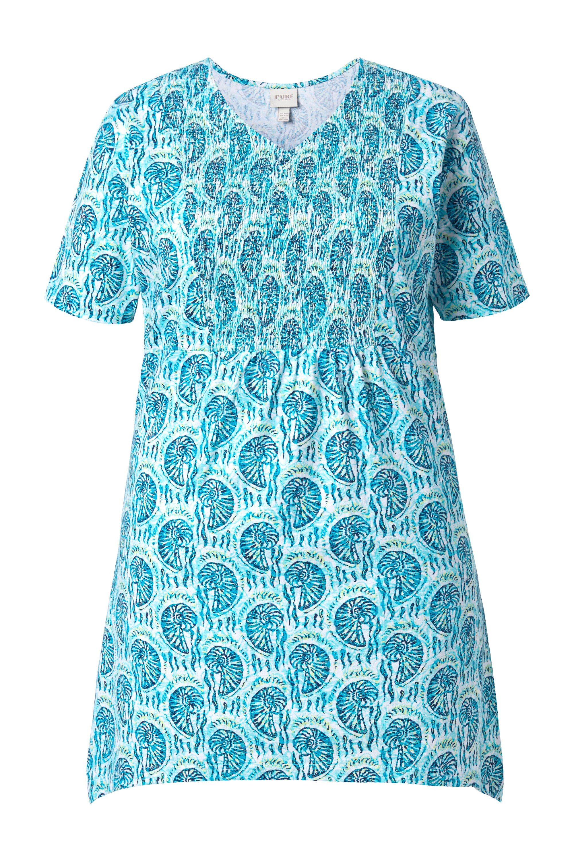 Ulla Popken Longshirt Longshirt Muscheln V-Ausschnitt Halbarm