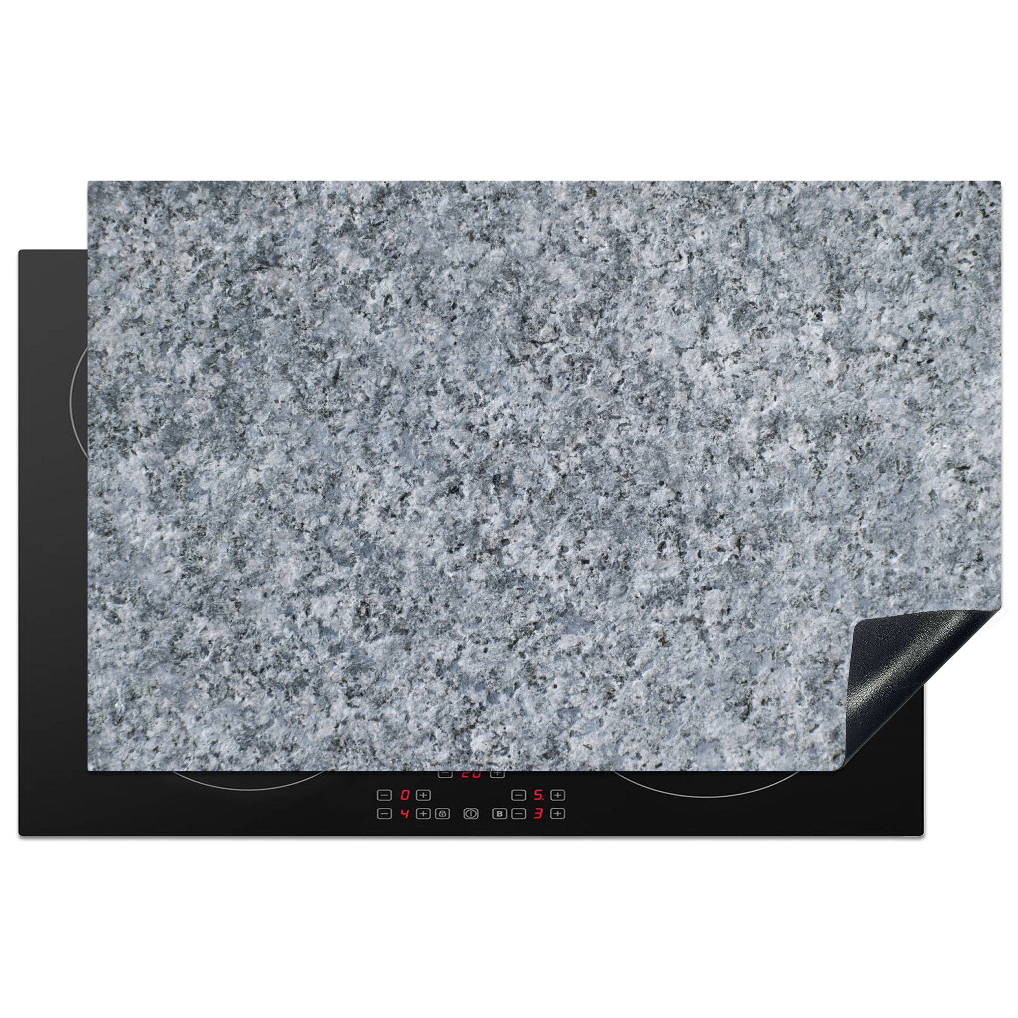 MuchoWow Herdblende-/Abdeckplatte Granit - Stein - Muster - Design - Grau, Vinyl, (1 tlg), 81x52 cm, Induktionskochfeld Schutz für die küche, Ceranfeldabdeckung
