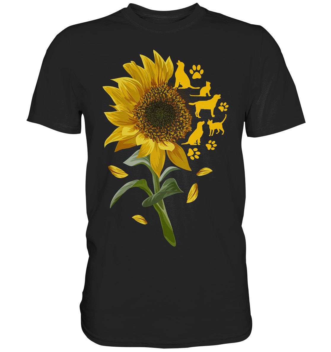 T-Shirt Katzen Hunde Sonnenblumen Shirt Gärtner Tiere Garten Motiv