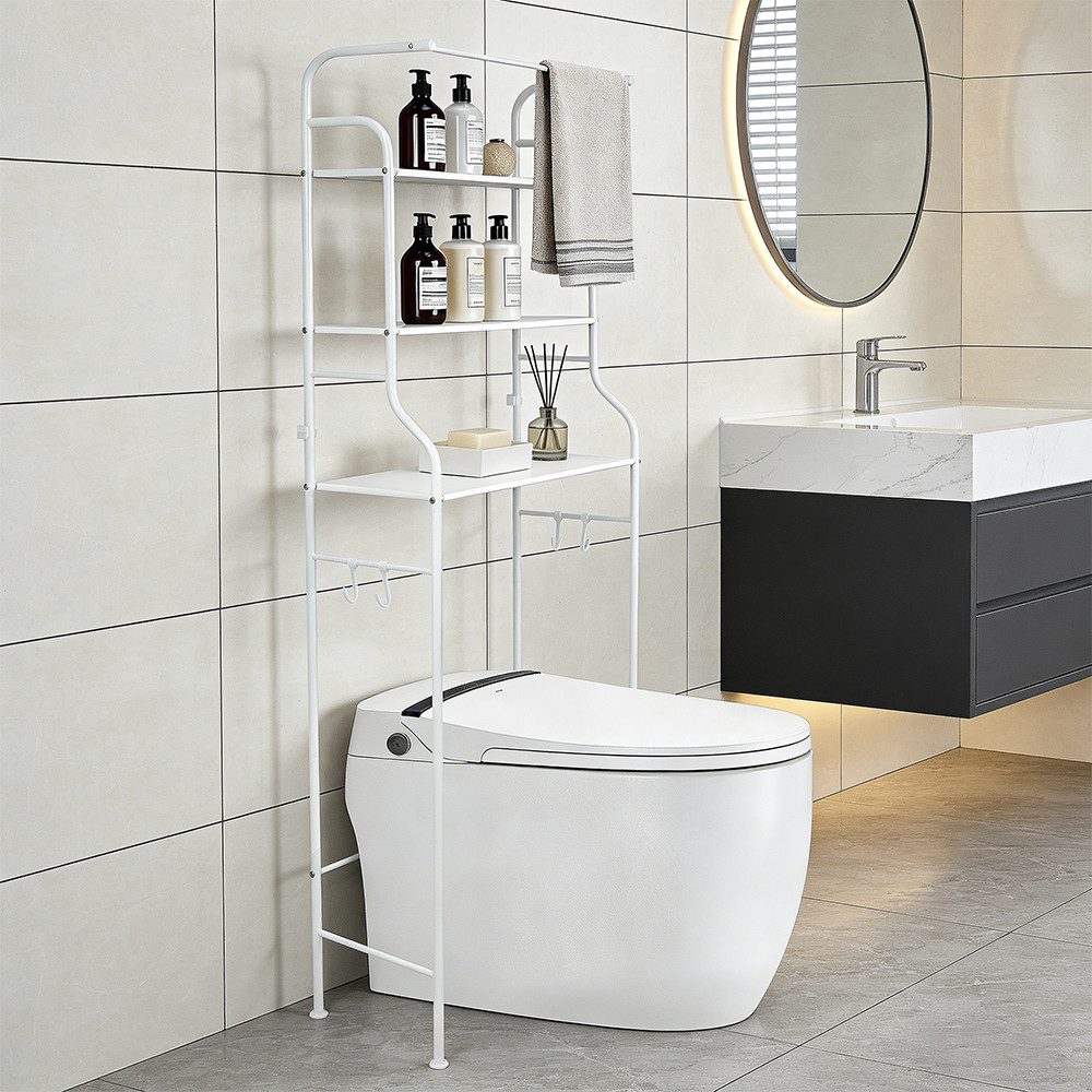 JEOBEST Badregal Toilettenregal mit 3 Ablagen, Platzsparend mit Haken 47 x 25 x 160 cm, 1-tlg., Toilettenregal, Badezimmerregal, Handtuchhalter – Bild 2 von 5