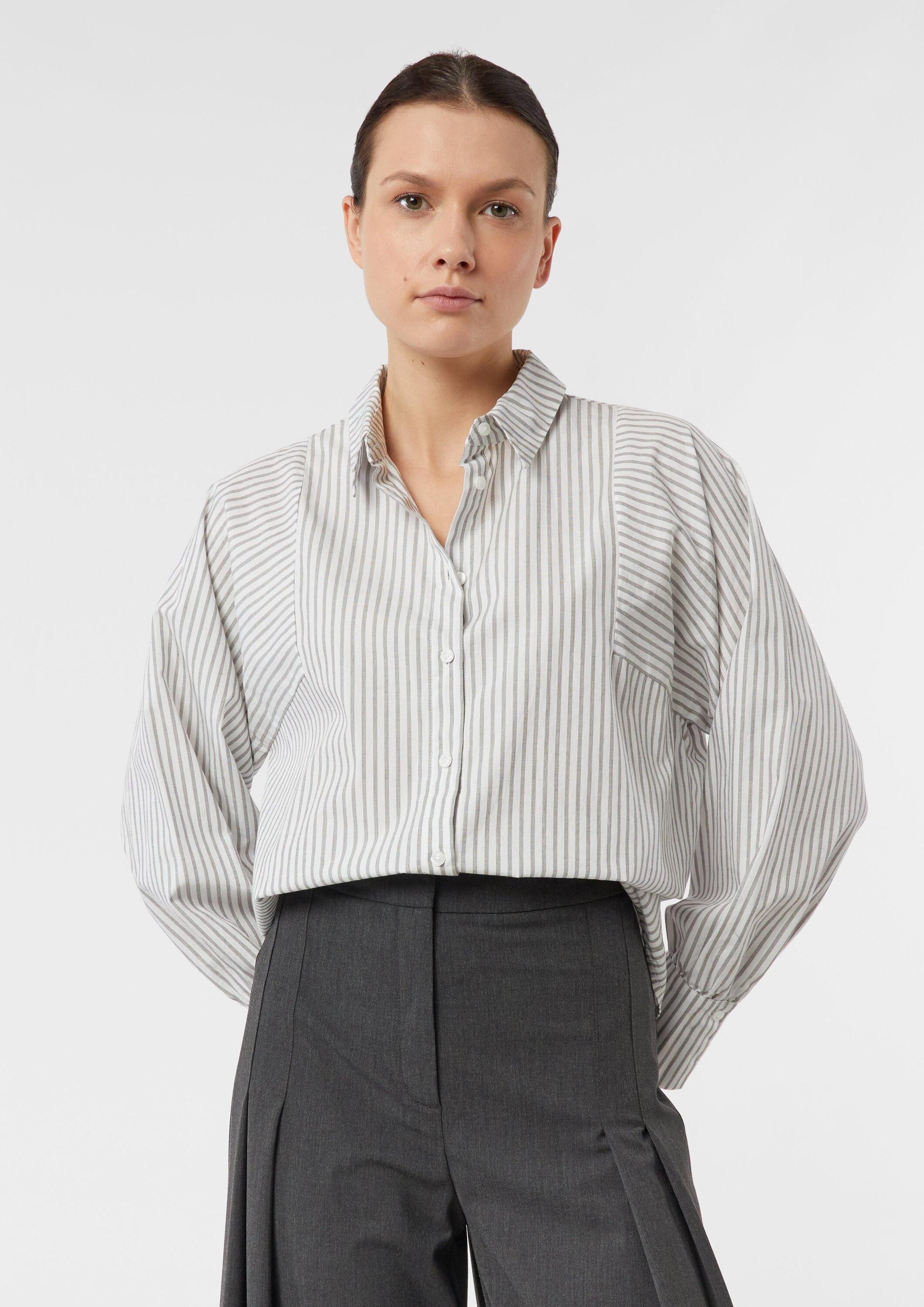 comma Langarmbluse Bluse Gestreifte Hemdbluse aus Popeline