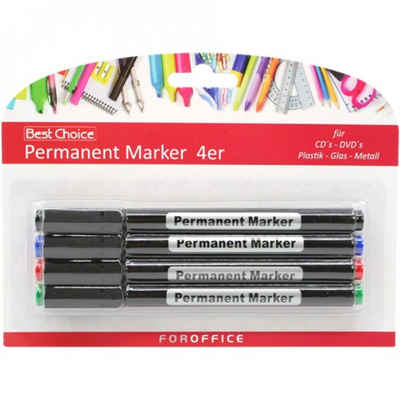 Best Choice Marker Permanentmarker 4er, (Filzstifte für Stift CD DVD Glas, 4-tlg., schwarz, 4 Stück), Marker Set