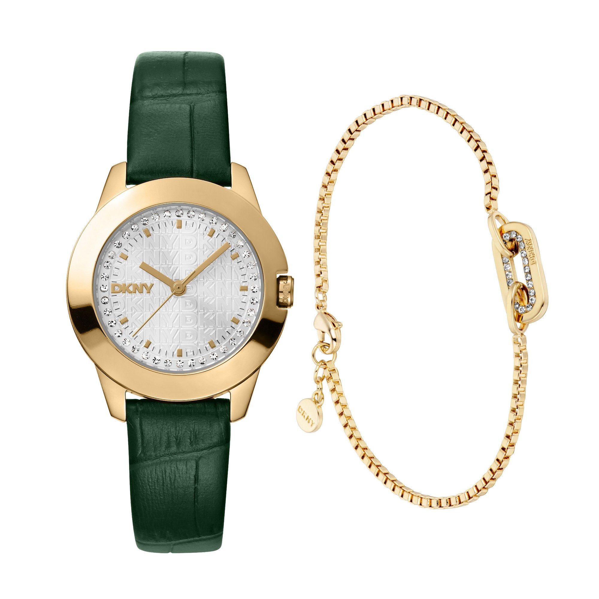 DKNY Quarzuhr Park Ave Logo Watch Set DK1L021L0025, (Set, 2-tlg., mit Armband), Armbanduhr, Damenuhr, Lederarmband, Ideal auch als Geschenk, analog