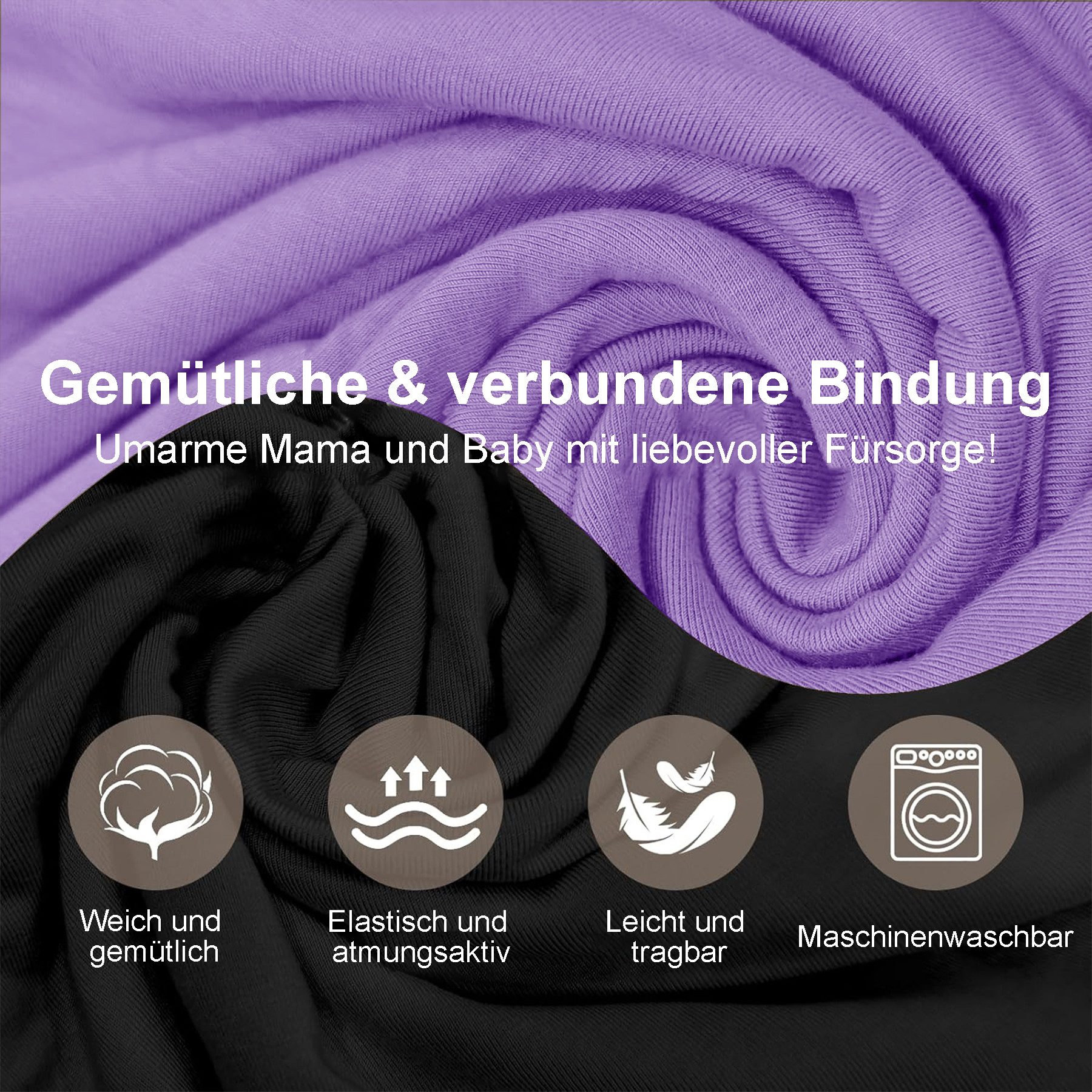 Mutig Babytrage Koala Babytrage elastisch ohne Knoten für Neugeborene & Eltern-S/M/L (Belastbar bis zu 16 kg / 50 lbs, passend ab Geburt bis etwa 3 Jahre, Entlastung für Rücken & Schultern,mehr Komfort für Mama & Pap), freihändiges Tragen beim Kochen, Einkaufen oder Spazierengehen