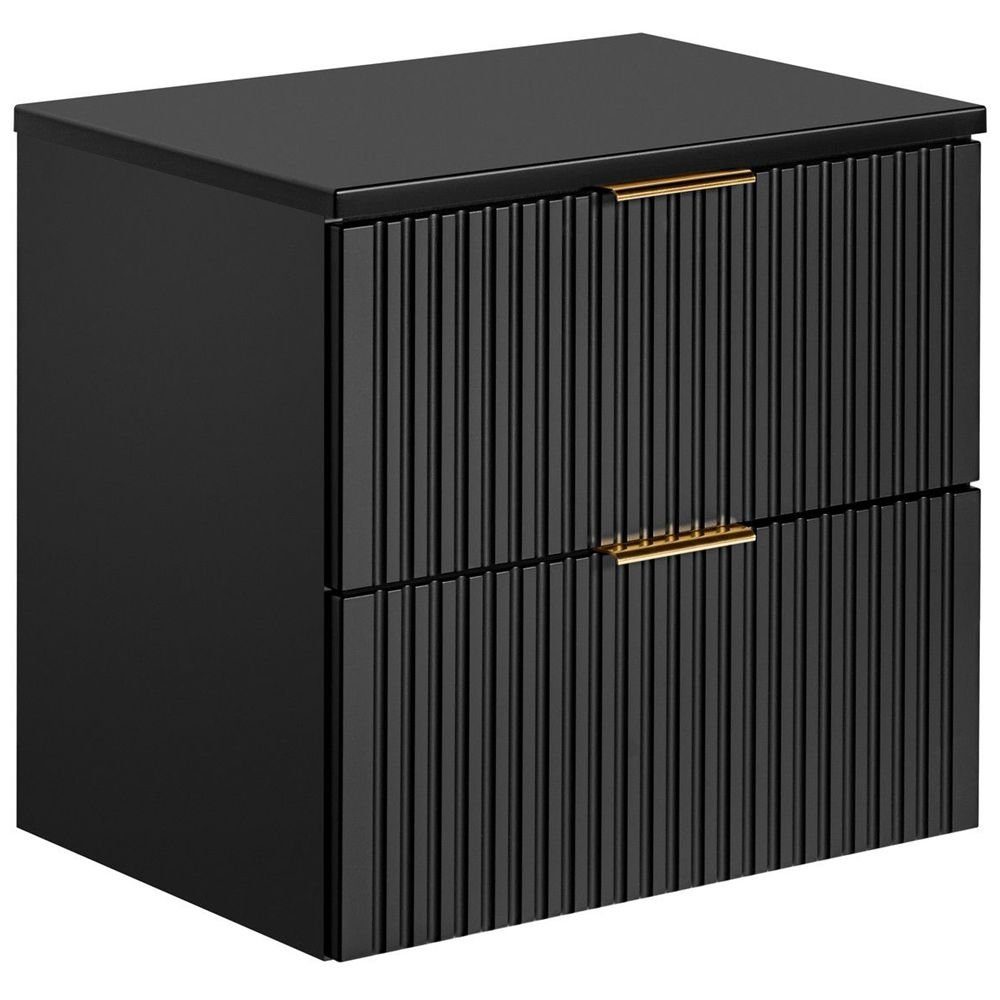 Lomadox Waschbeckenschrank ADELAIDE-56-BLACK schwarz mit gerillter Front 60,6/59,2/46,5 cm