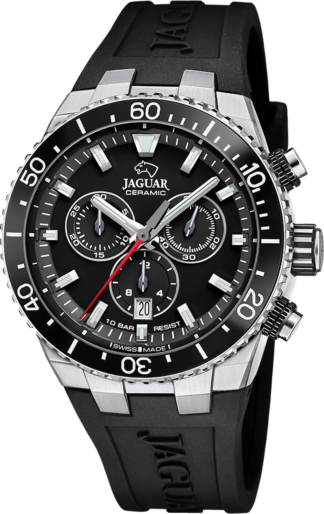 JAGUAR Chronograph Jaguar Herrenuhr Silikon schwarz Jaguar, (Chronograph), Herren Armbanduhr rund, Silikonarmband schwarz