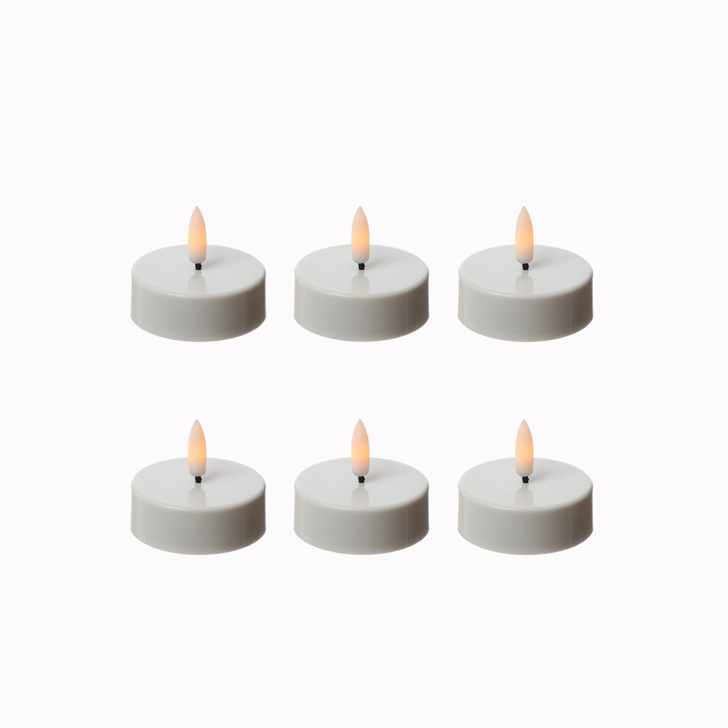 Adilina LED-Teelicht LED Maxi Teelichter Kunststoff 3D Flamme Timer D: 5,8cm weiß 6er Set, LED Classic, warmweiß (2100K bis 3000K) – Bild 2 von 5