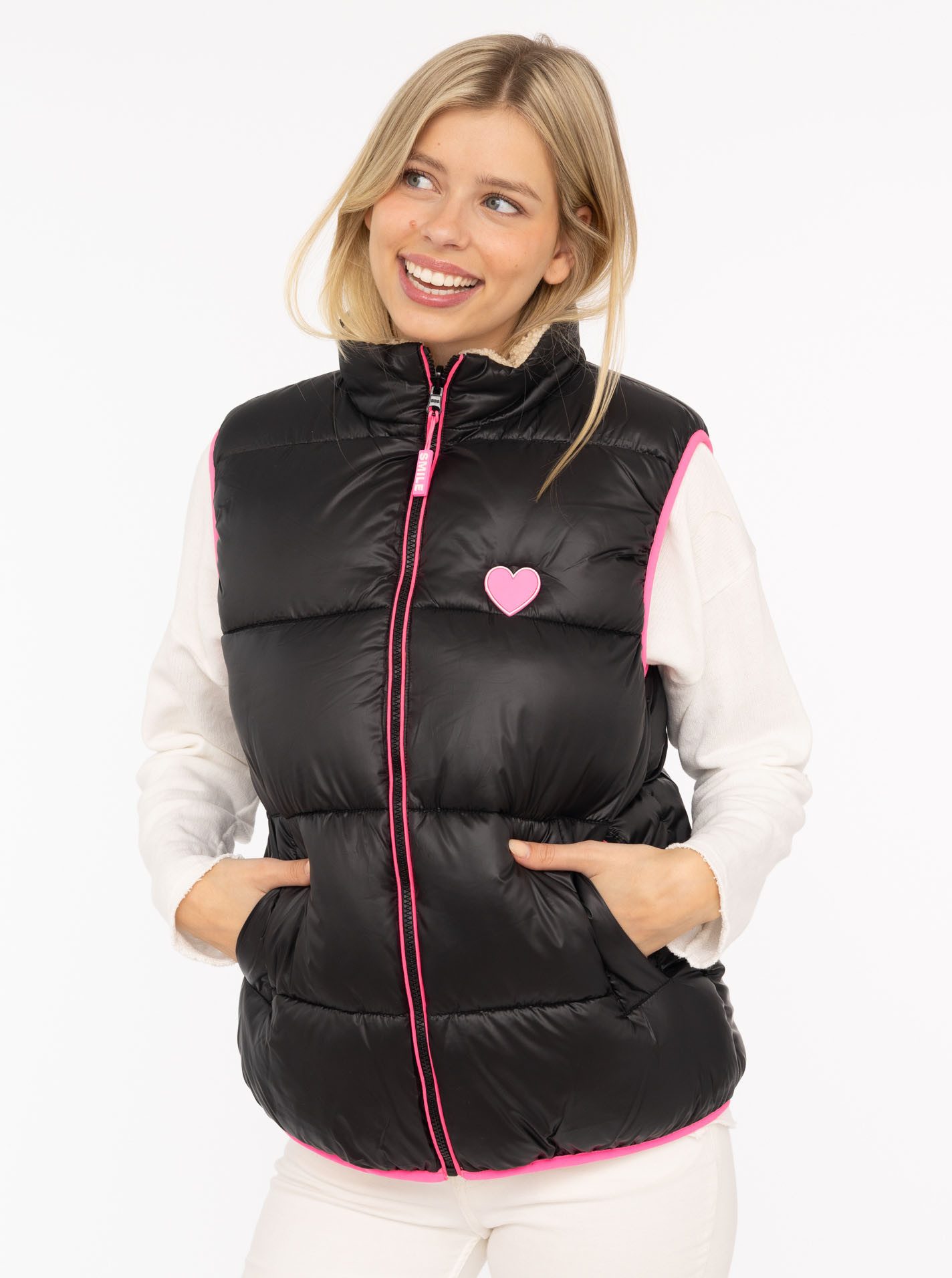 Zwillingsherz Wendeweste "Teddy Wendbar" Neon-Details, Reißverschluss, günstig online kaufen