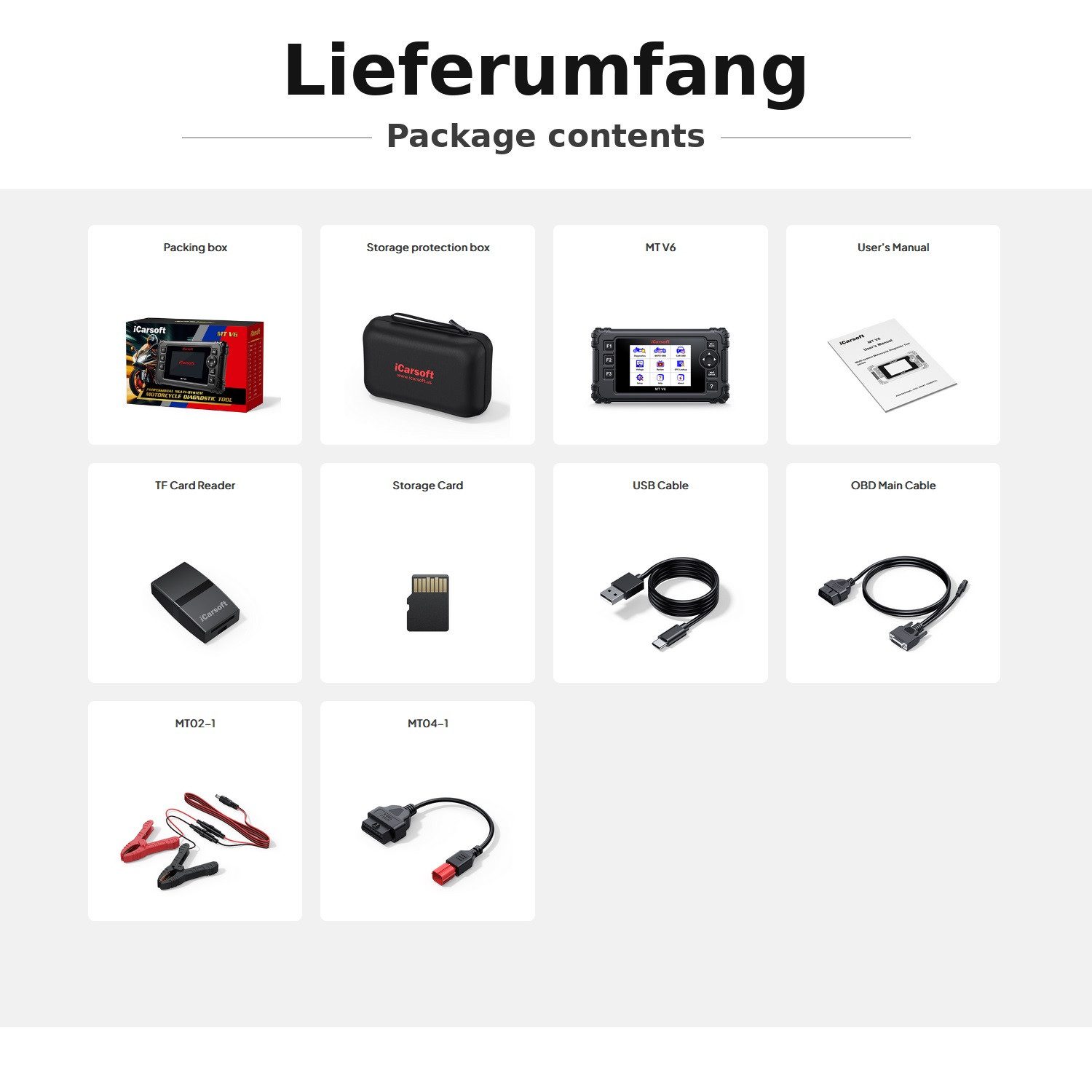 iCarsoft OBD2-Diagnosegerät MT V6 für PIAGGIO Motor Roller OBD Scanner +Adapter +Updates