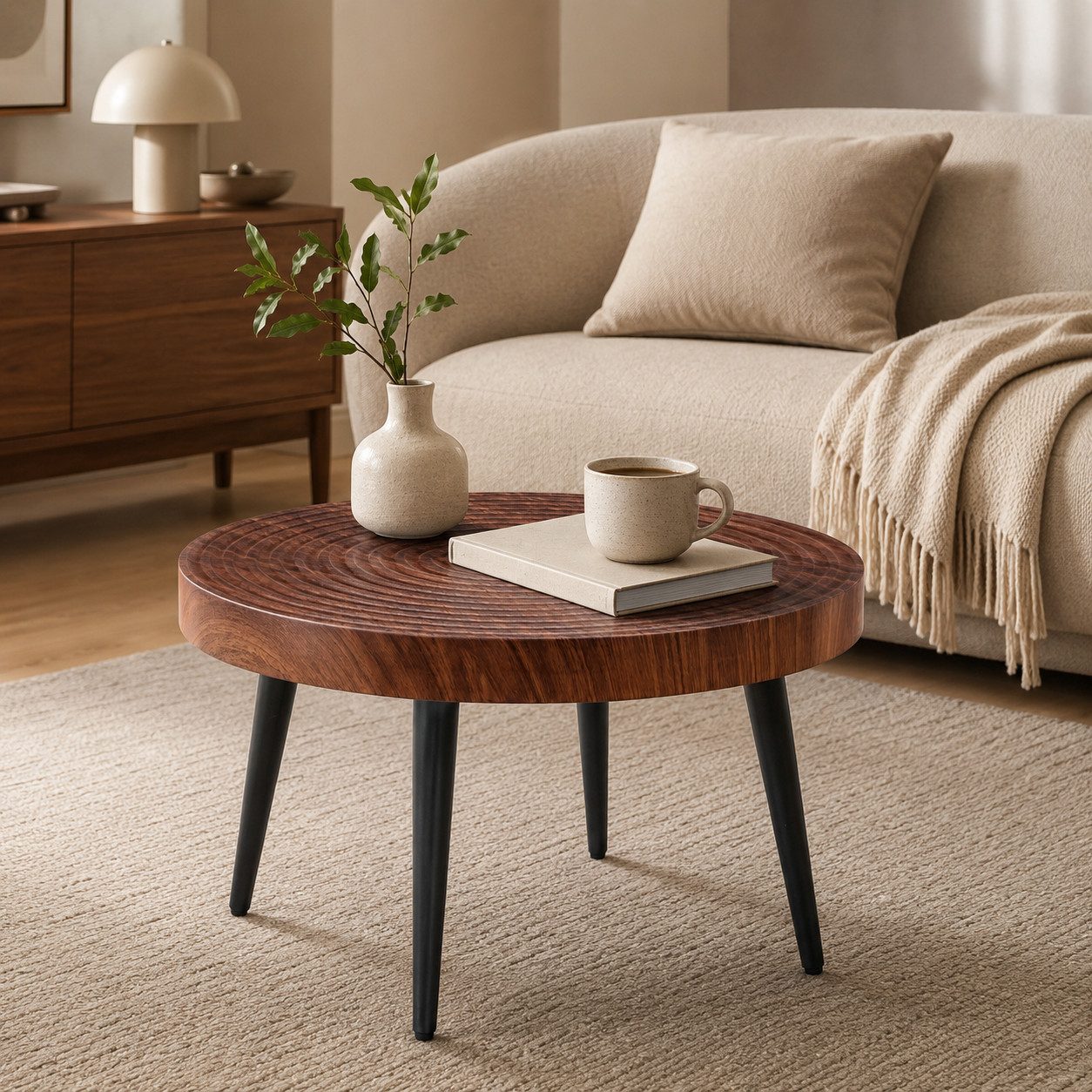Celya Couchtisch Moderner runder Beistelltisch mit 5cm starker Tischplatte (mit Metallfüßen, vielseitig einsetzbar für Wohnzimmer, Café und Büro)