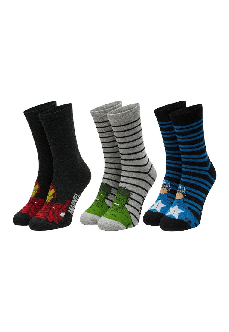 ONOMATO! Socken Avengers Jungen Socken 3er Pack Marvel Iron Man Hulk Captain America (3-Paar)