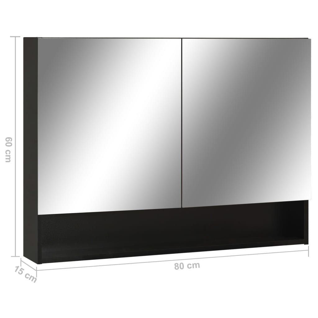 cm LED-Spiegelschrank (1-St) MDF Bad Schwarz fürs 80x15x60 Badezimmerspiegelschrank vidaXL