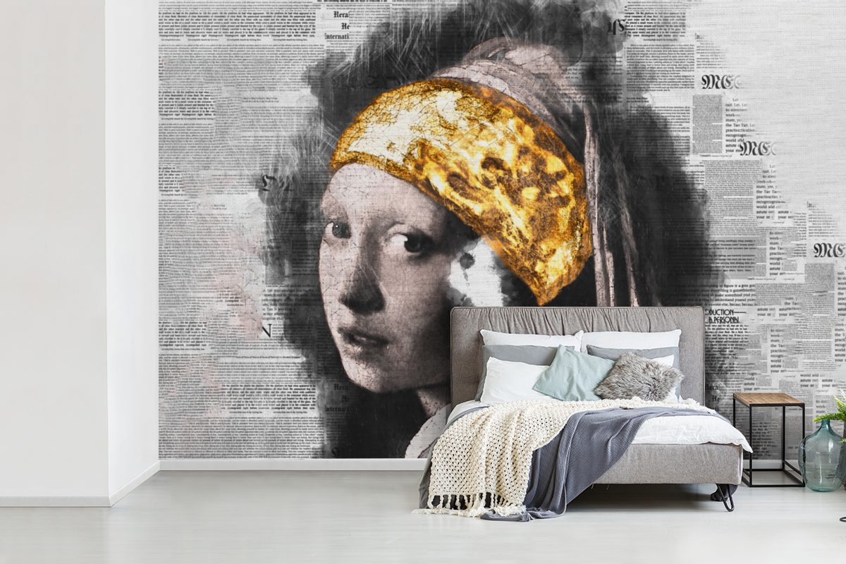MuchoWow Fototapete Das Mädchen Perlenohrring - Schlafzimmer, Tapete mit dem für Vinyl Vermeer Collage, Wohnzimmer, bedruckt, St), Kinderzimmer, (6 - Wallpaper Matt